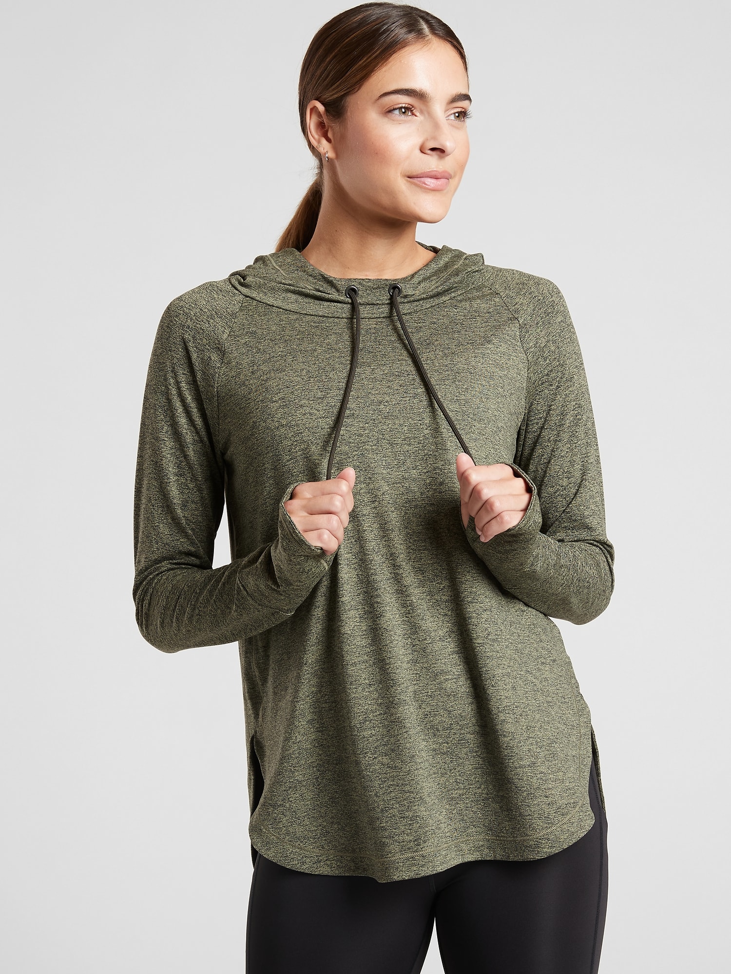 Athleta Gray Funnel Neck Pullover Sweatshirt With Thumbholes Size Small