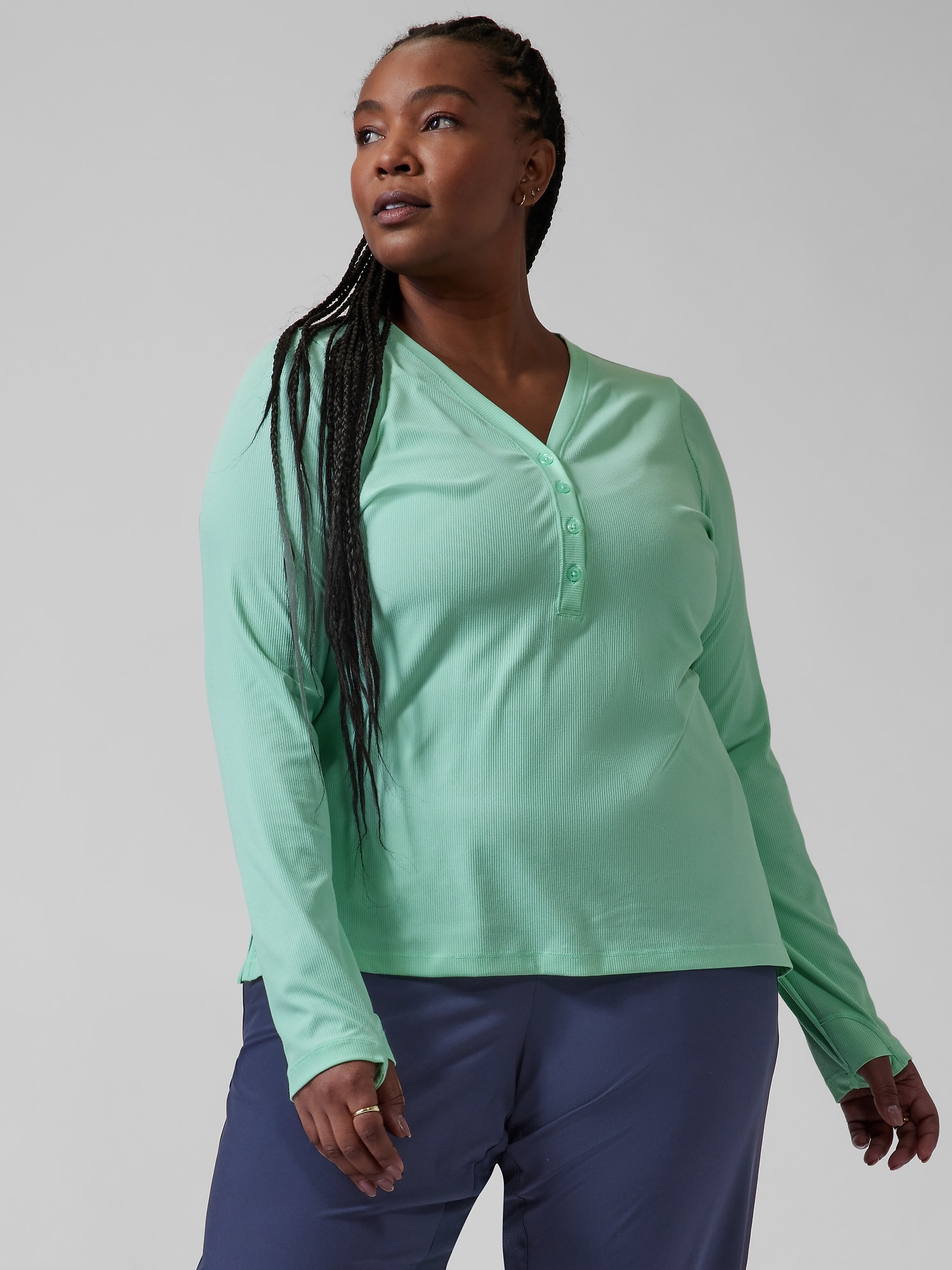 Athleta Uptempo Ribbed Henley Top green. 1