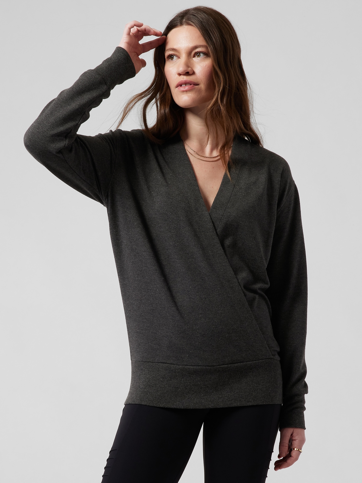 Athleta Purana V&#45Neck Wrap Sweatshirt black. 1