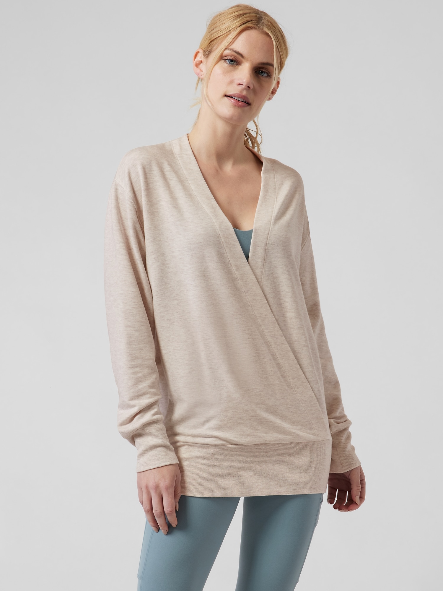 Athleta Purana V&#45Neck Wrap Sweatshirt brown. 1