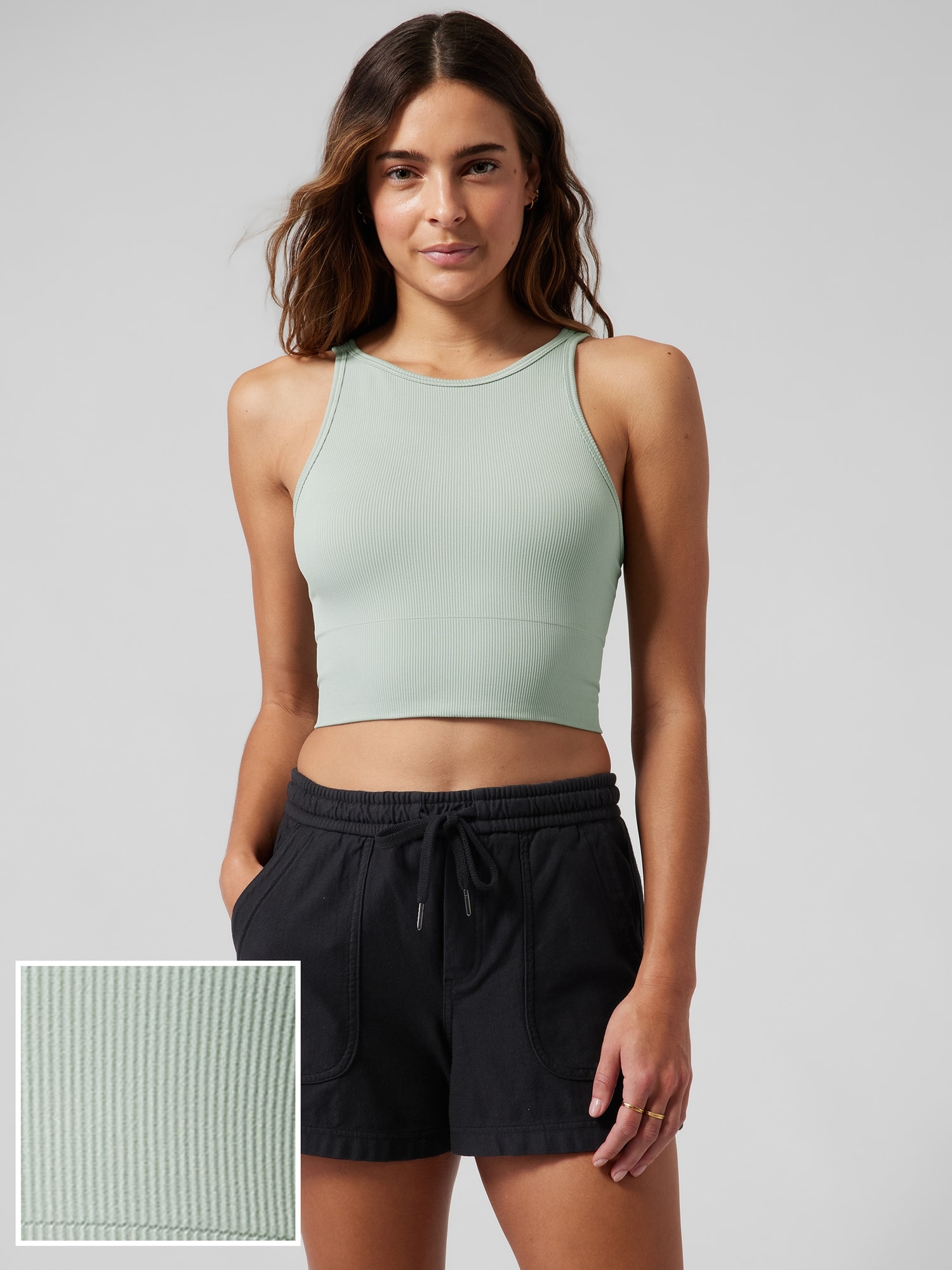 NWT ✨ Athleta Aurora Seamless Rib Crop Tank XL Blue Green Womens Yoga