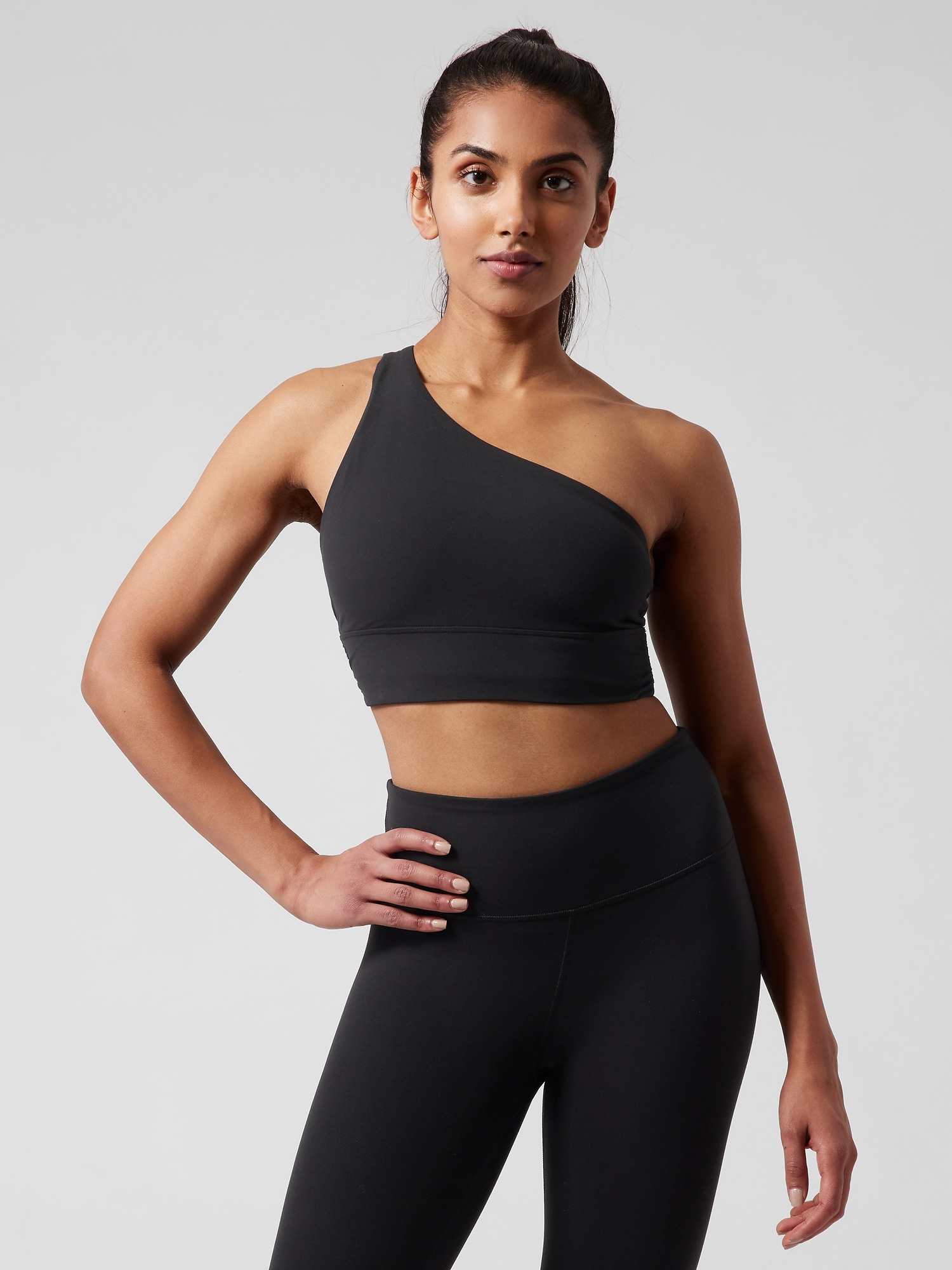 Alo Yoga Women's Airlift Excite One-Shoulder Sports Bra, Black, M 