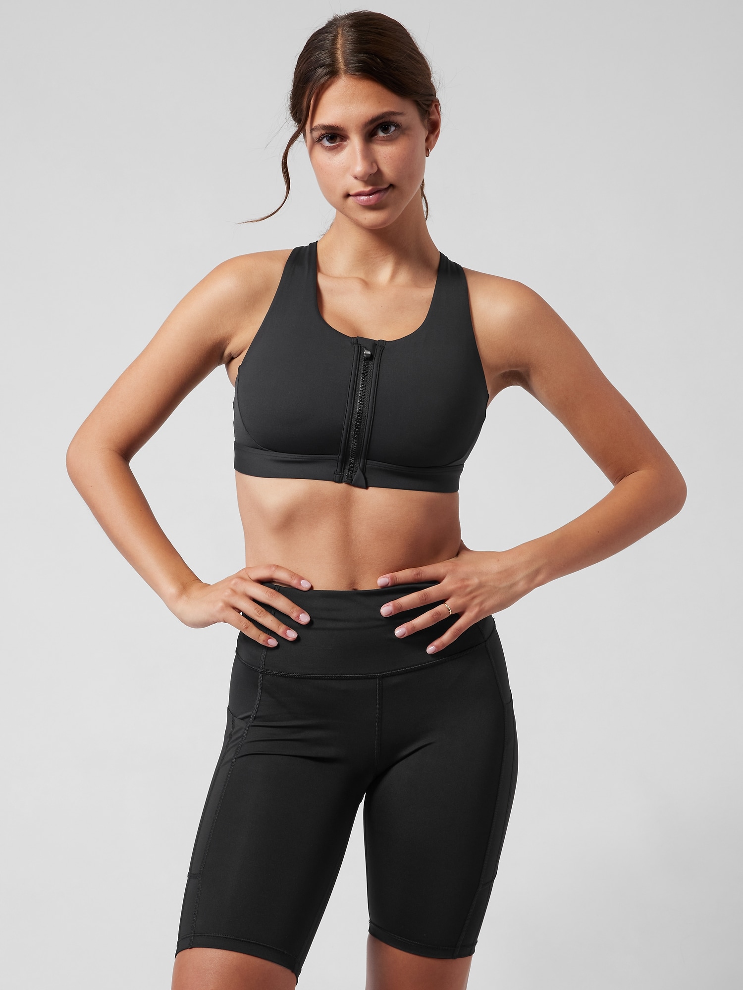 Athleta Ultimate Zip Front Bra D&#45DD black. 1