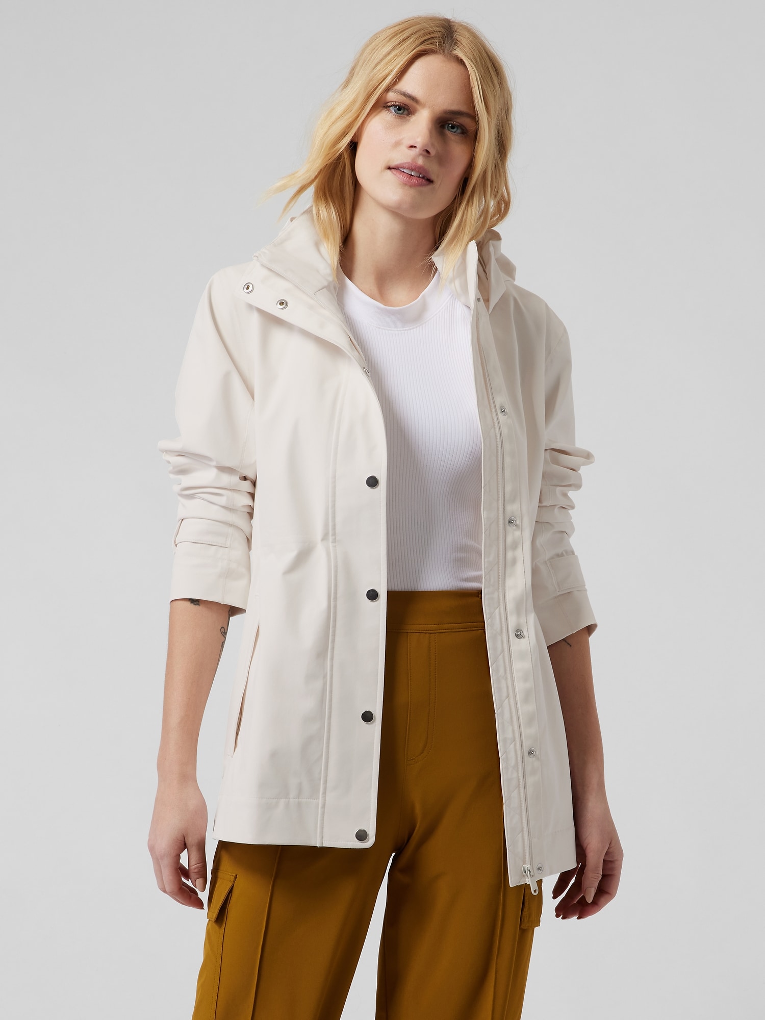 Athleta RainOut Sutro Trench white. 1