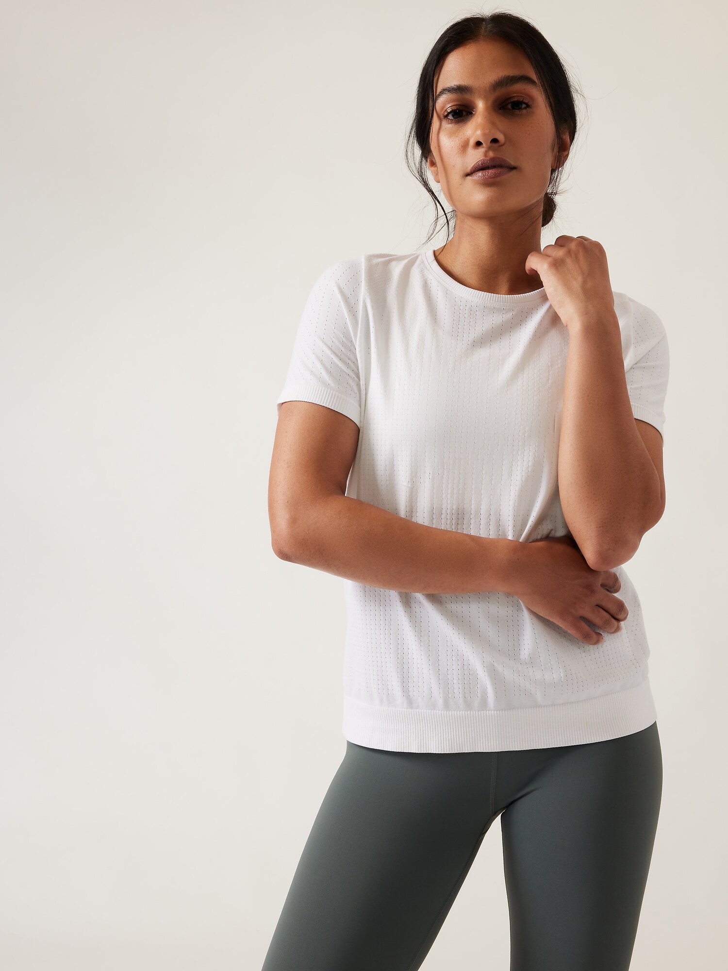 Athleta In Motion Seamless Tee white. 1