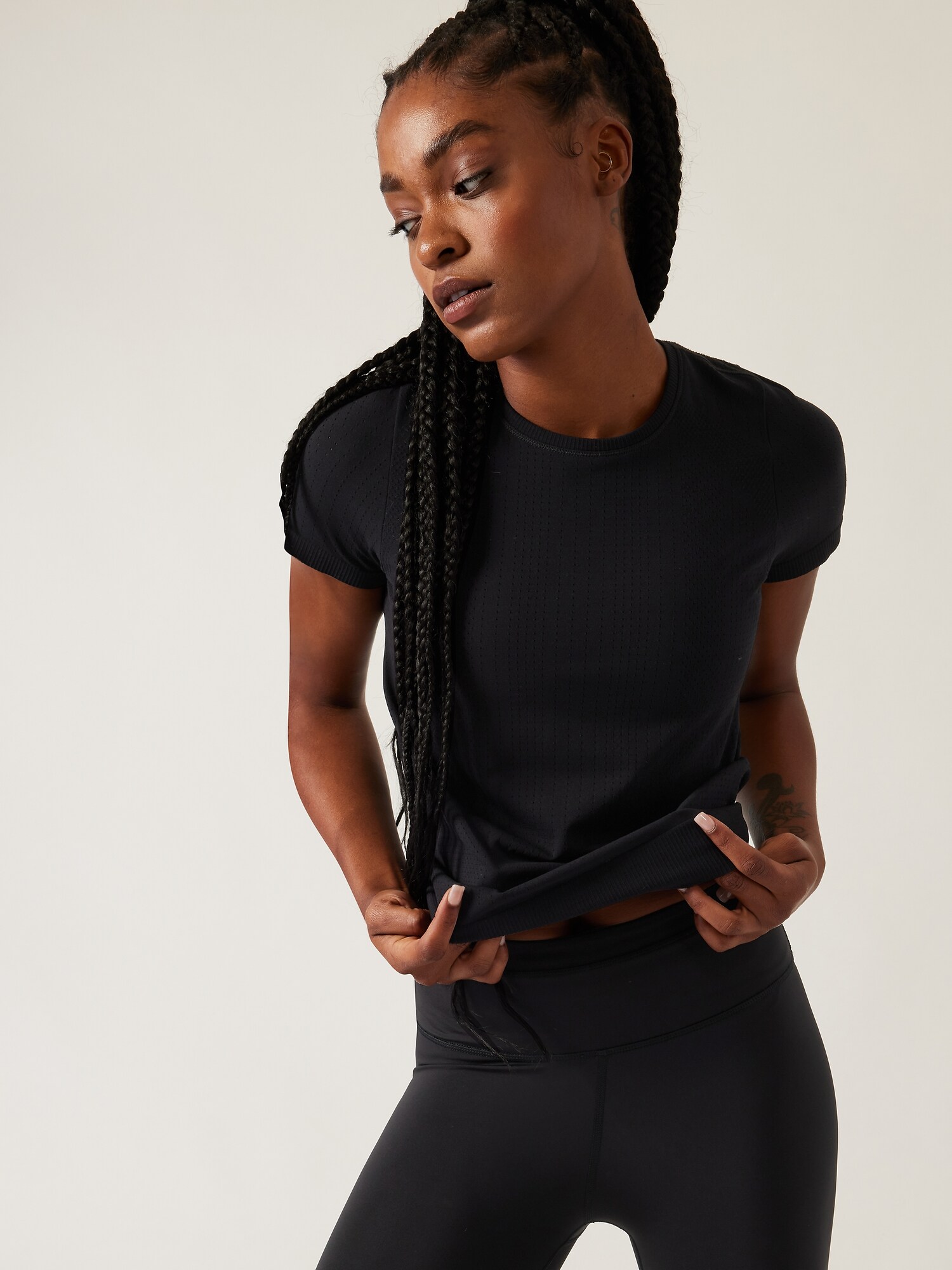 Athleta In Motion Seamless Tee black. 1