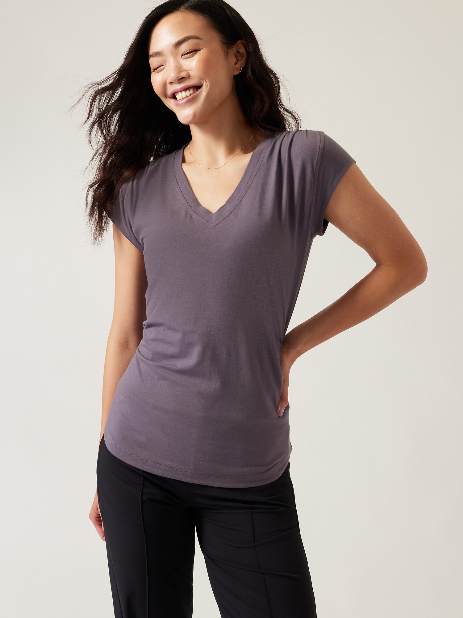 Athleta Outbound V Neck Tee purple. 1