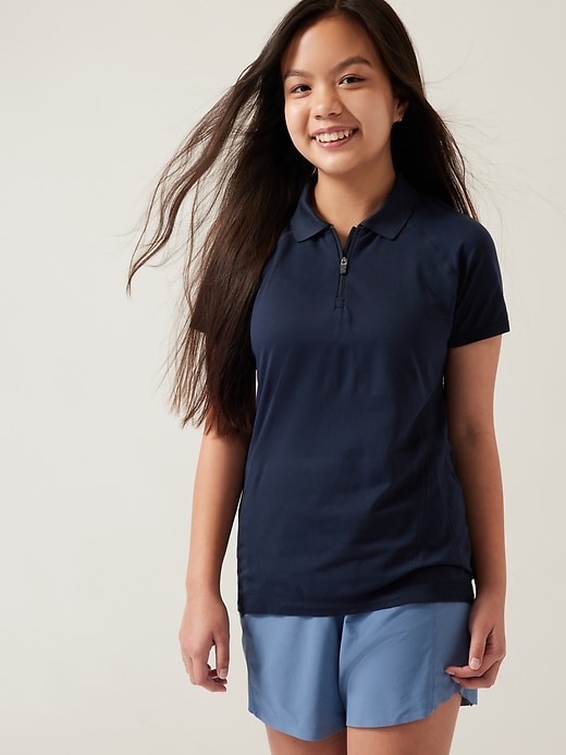 View large product image 1 of 3. Athleta Girl Power Up Seamless Short Sleeve Polo