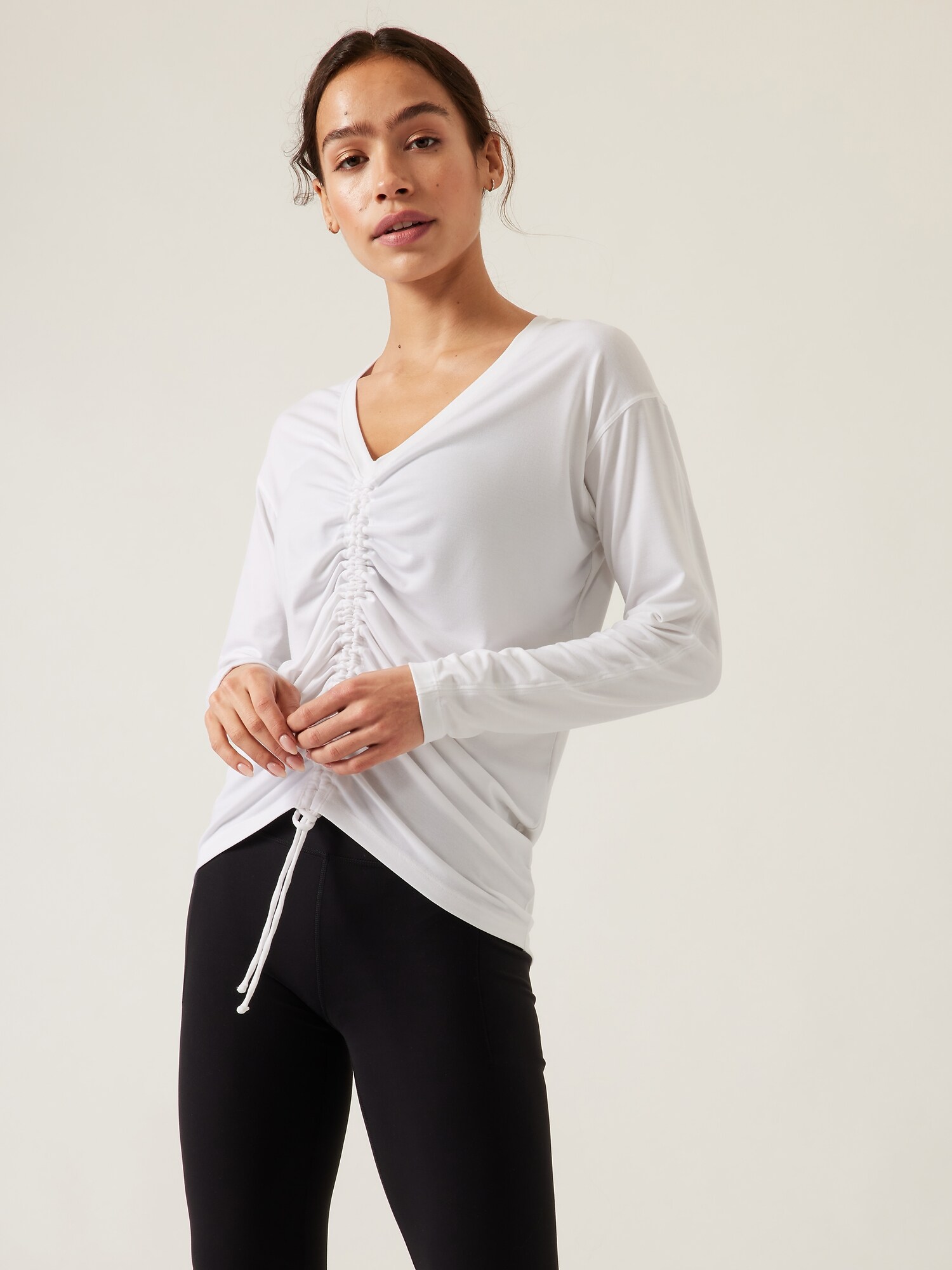 Athleta Crossover Ruched Top white. 1