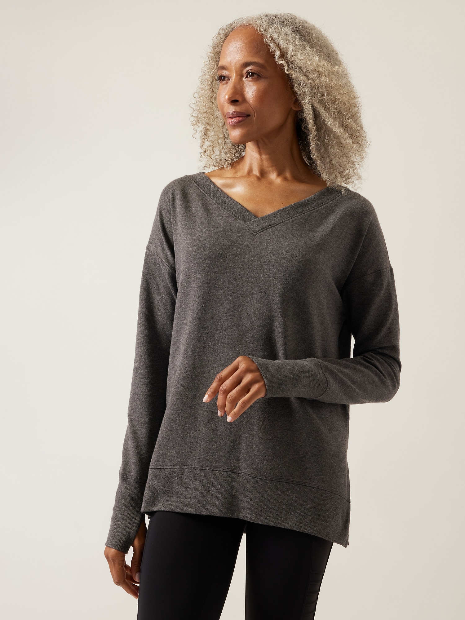 Athleta Coaster Luxe V&#45Neck Sweatshirt gray. 1