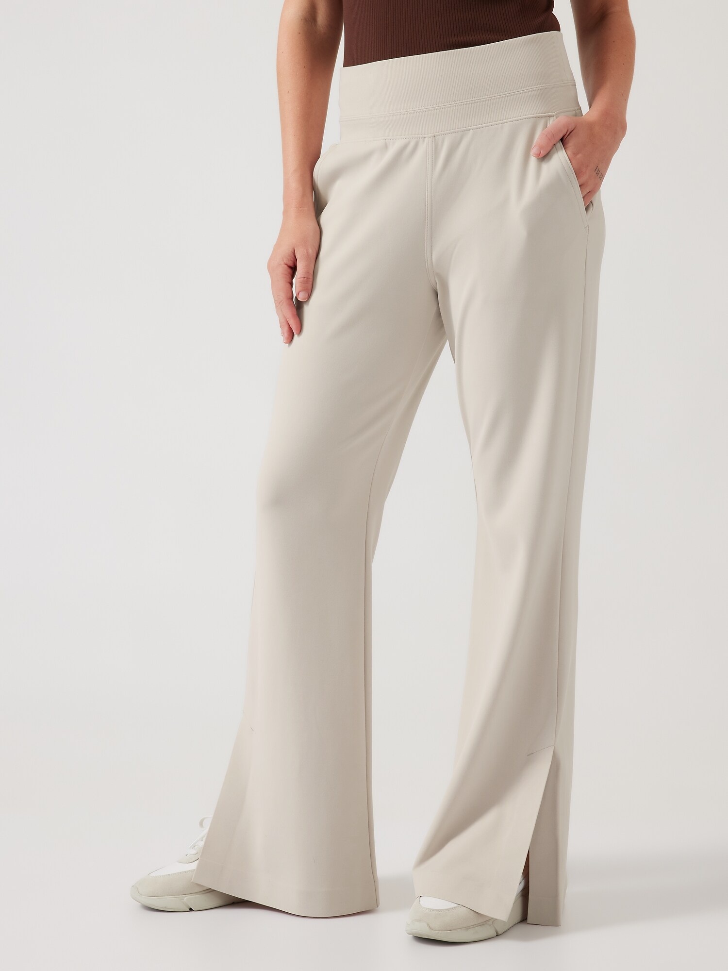 Athleta Venice Flare Pant beige. 1