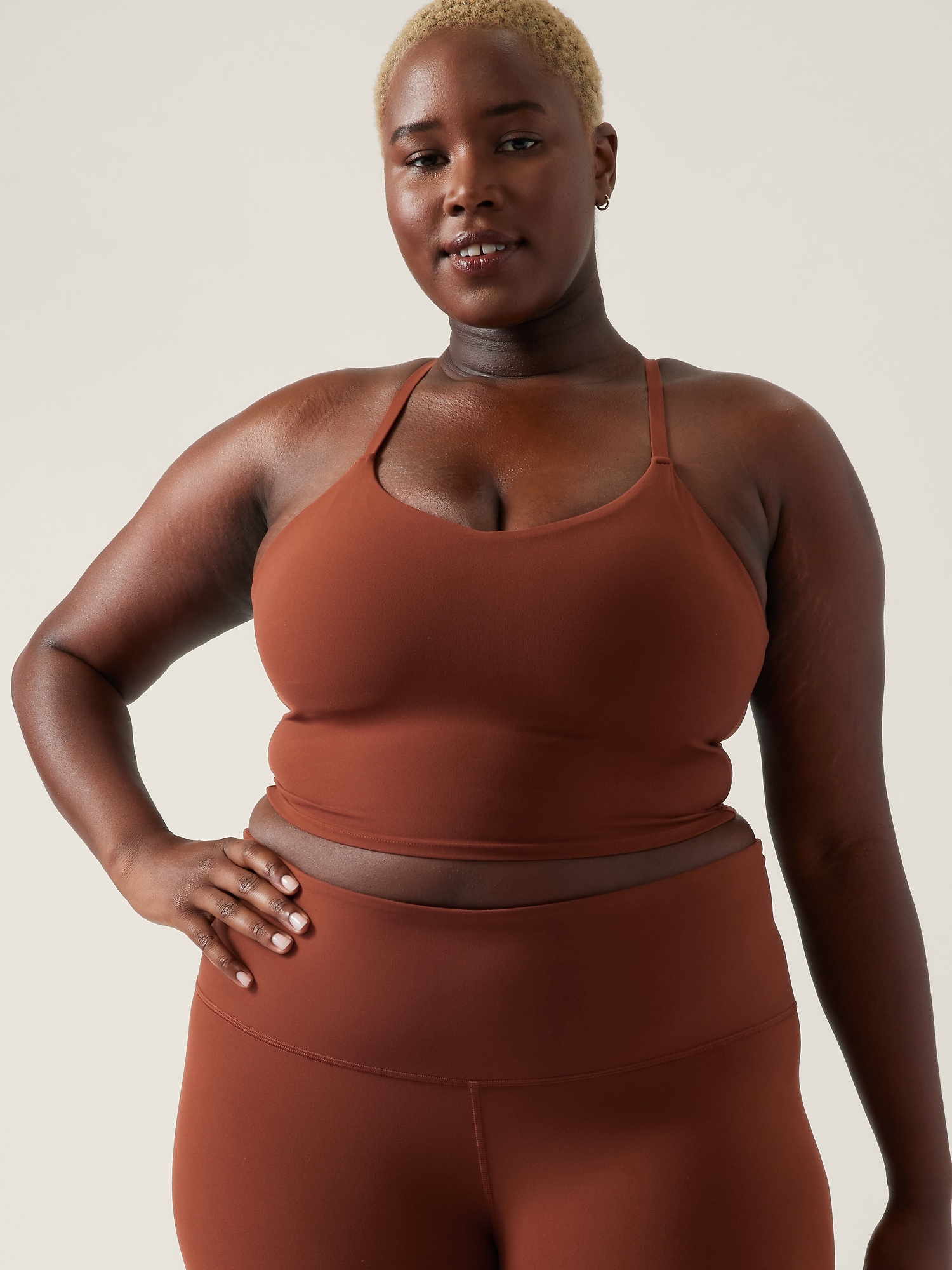 Athleta Elation V-Neck Longline Bra D-DD brown. 1