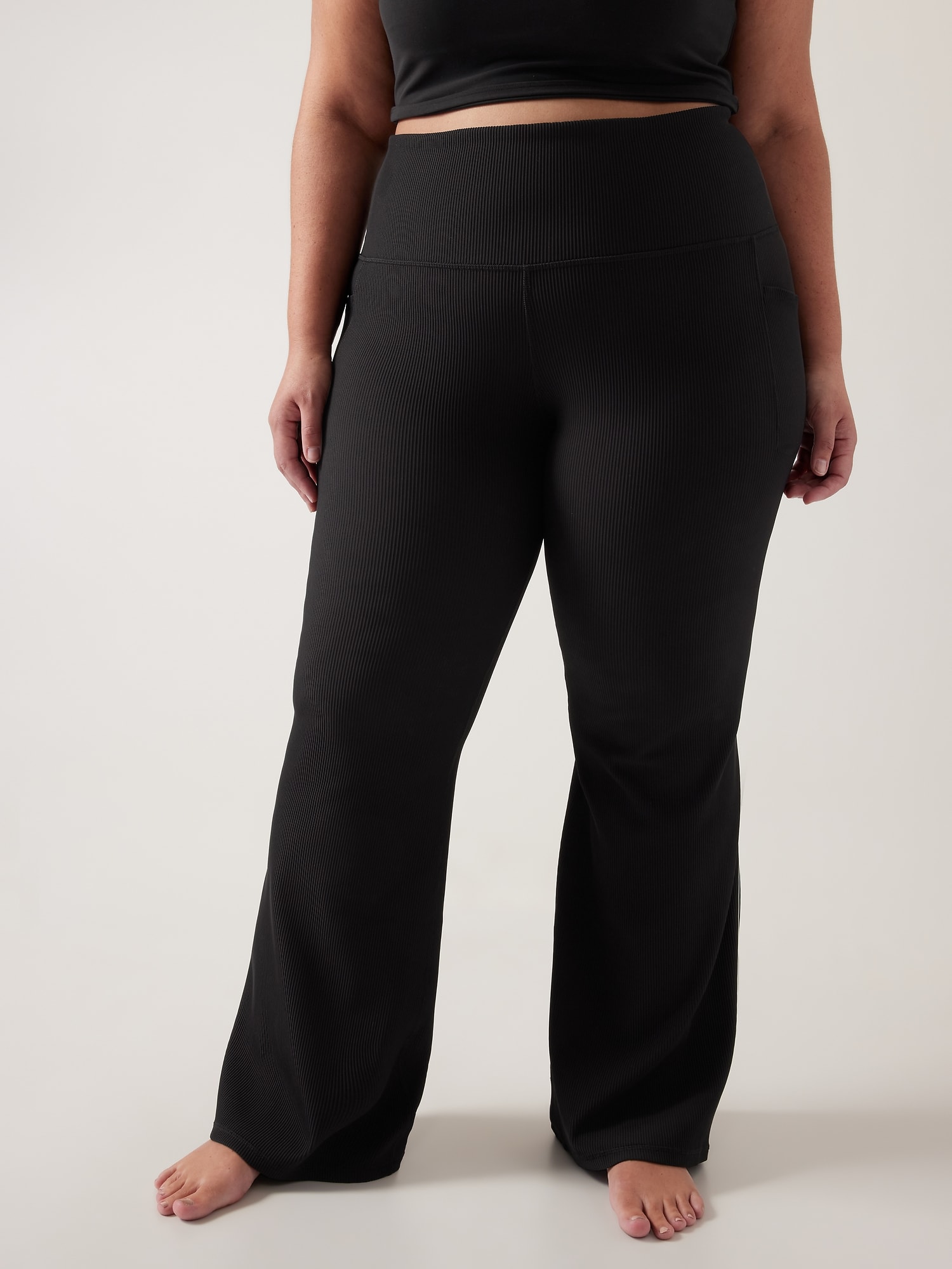 Plus Size Black Pull On Ribbed Bootcut Trousers