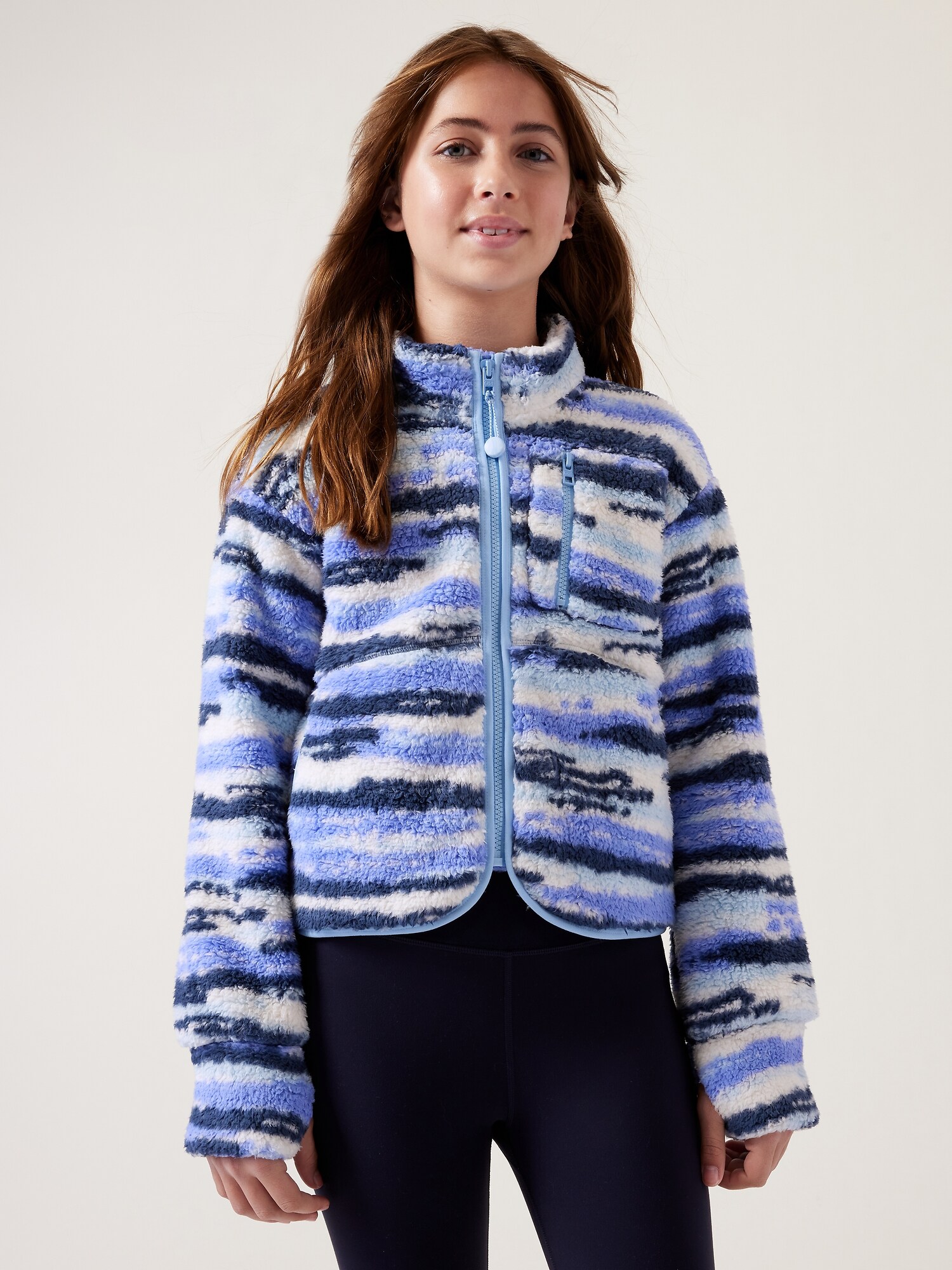 Athleta Girl So Toasty Tugga Sherpa Jacket blue. 1