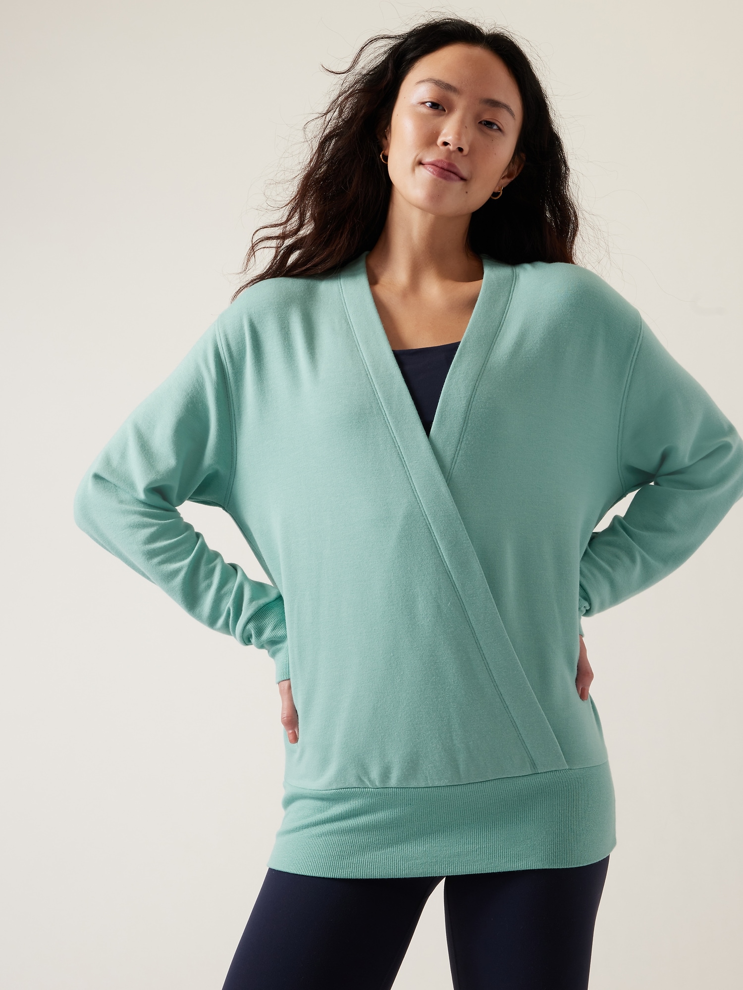 Athleta Purana V&#45Neck Wrap Sweatshirt green. 1