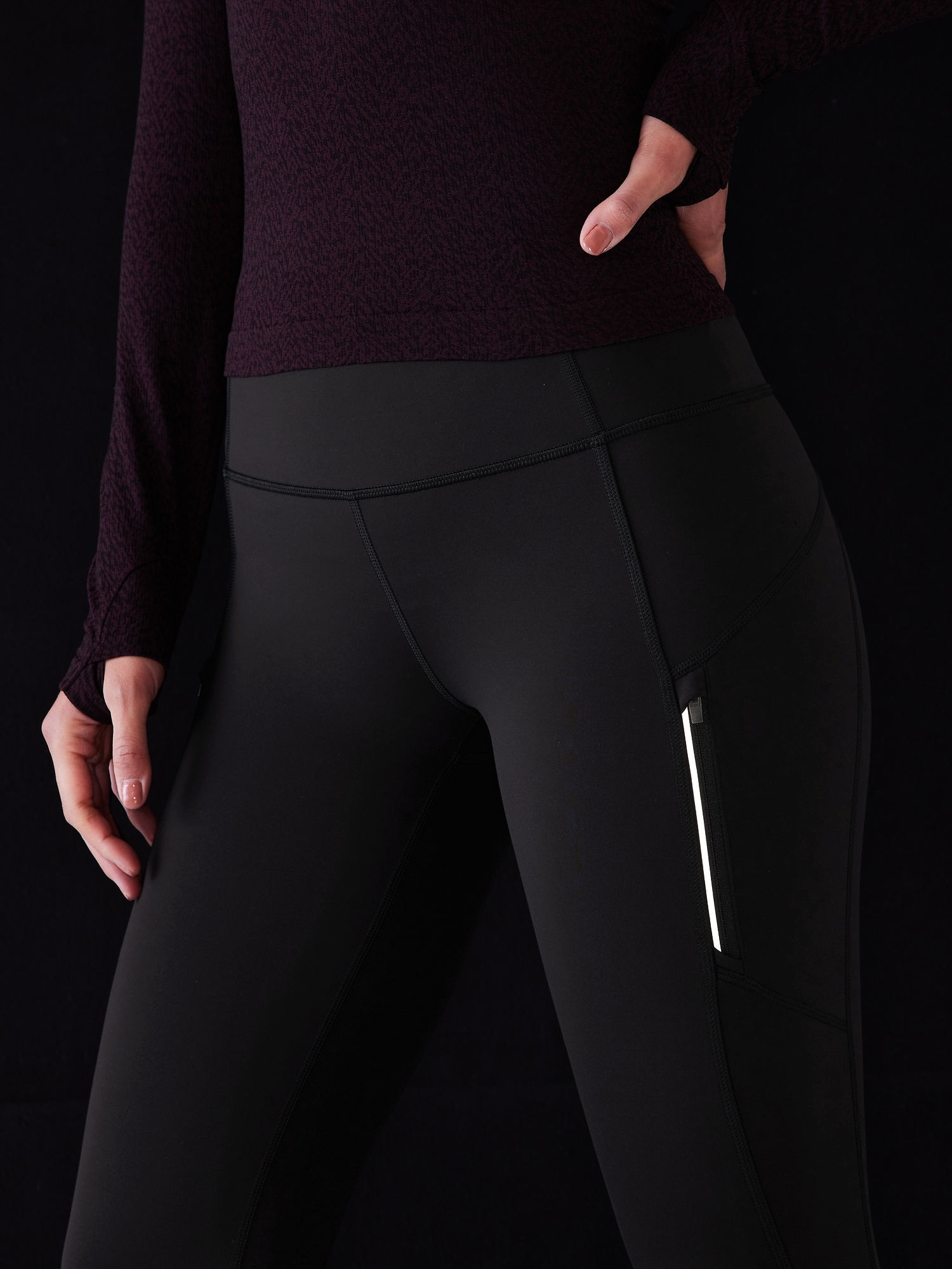 womens athleta full length black zipper side pocket yoga leggings