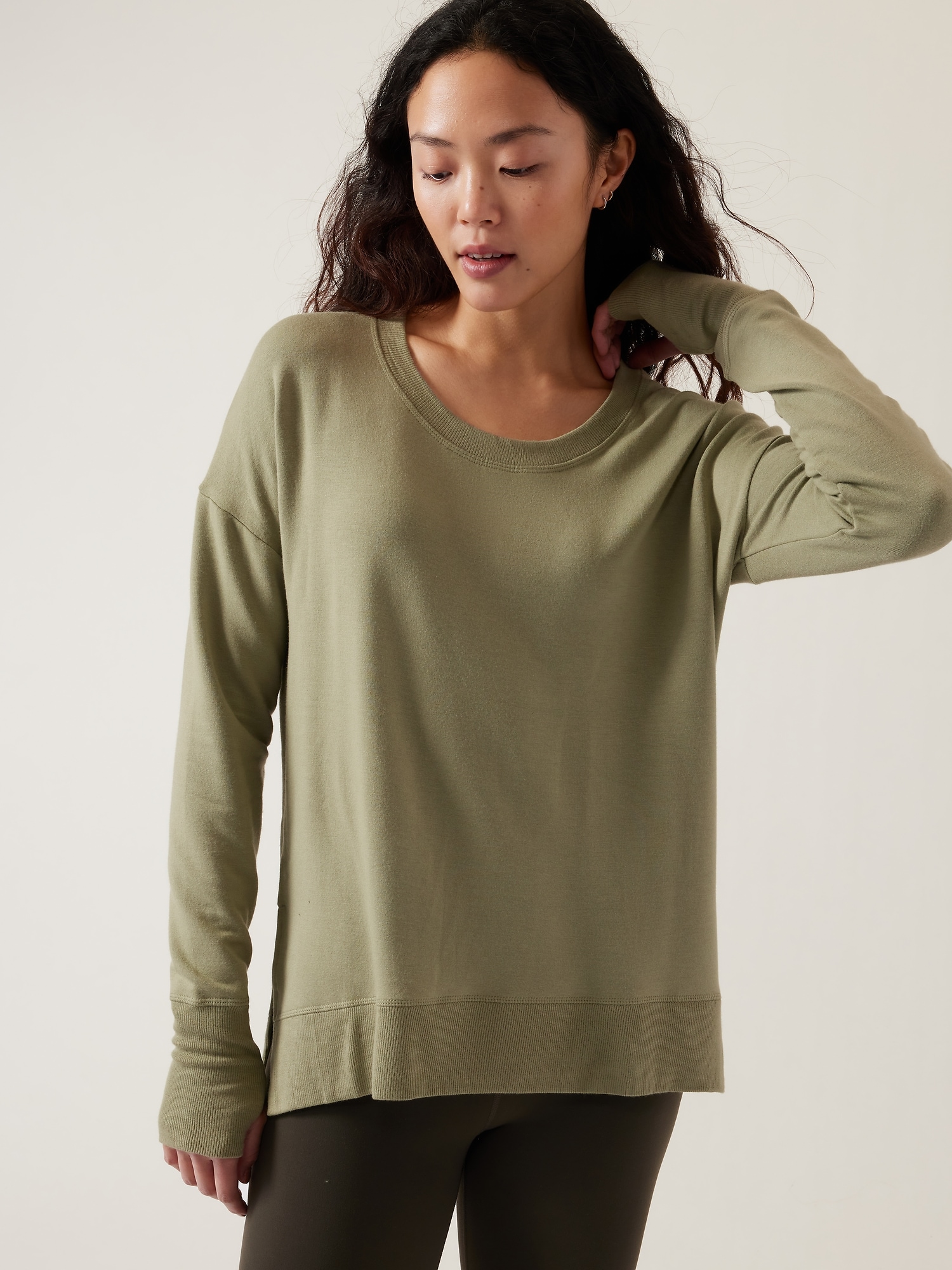 Athleta Coaster Luxe Sweatshirt green. 1