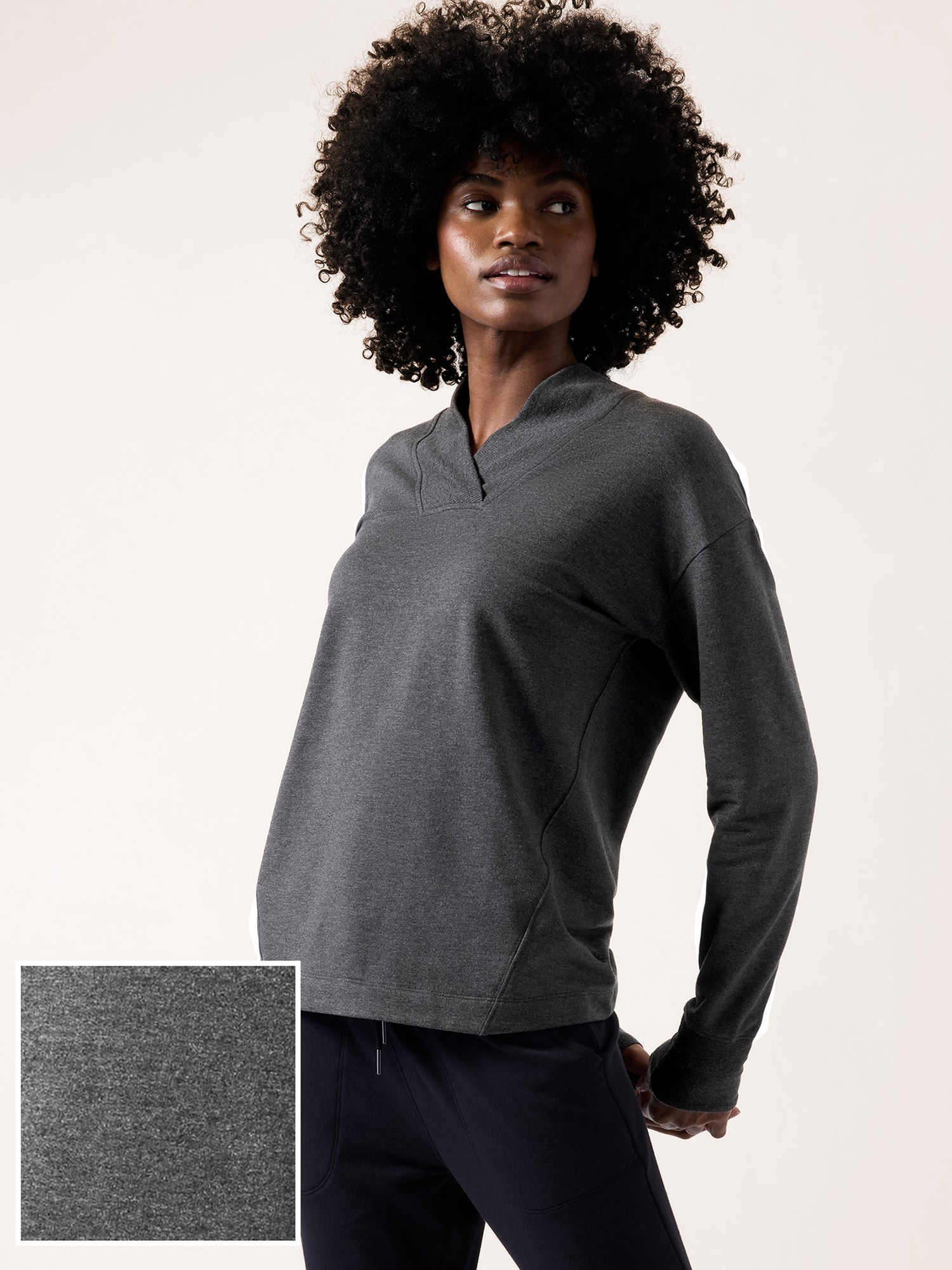 Athleta Clarity V&#45Neck Sweatshirt black. 1