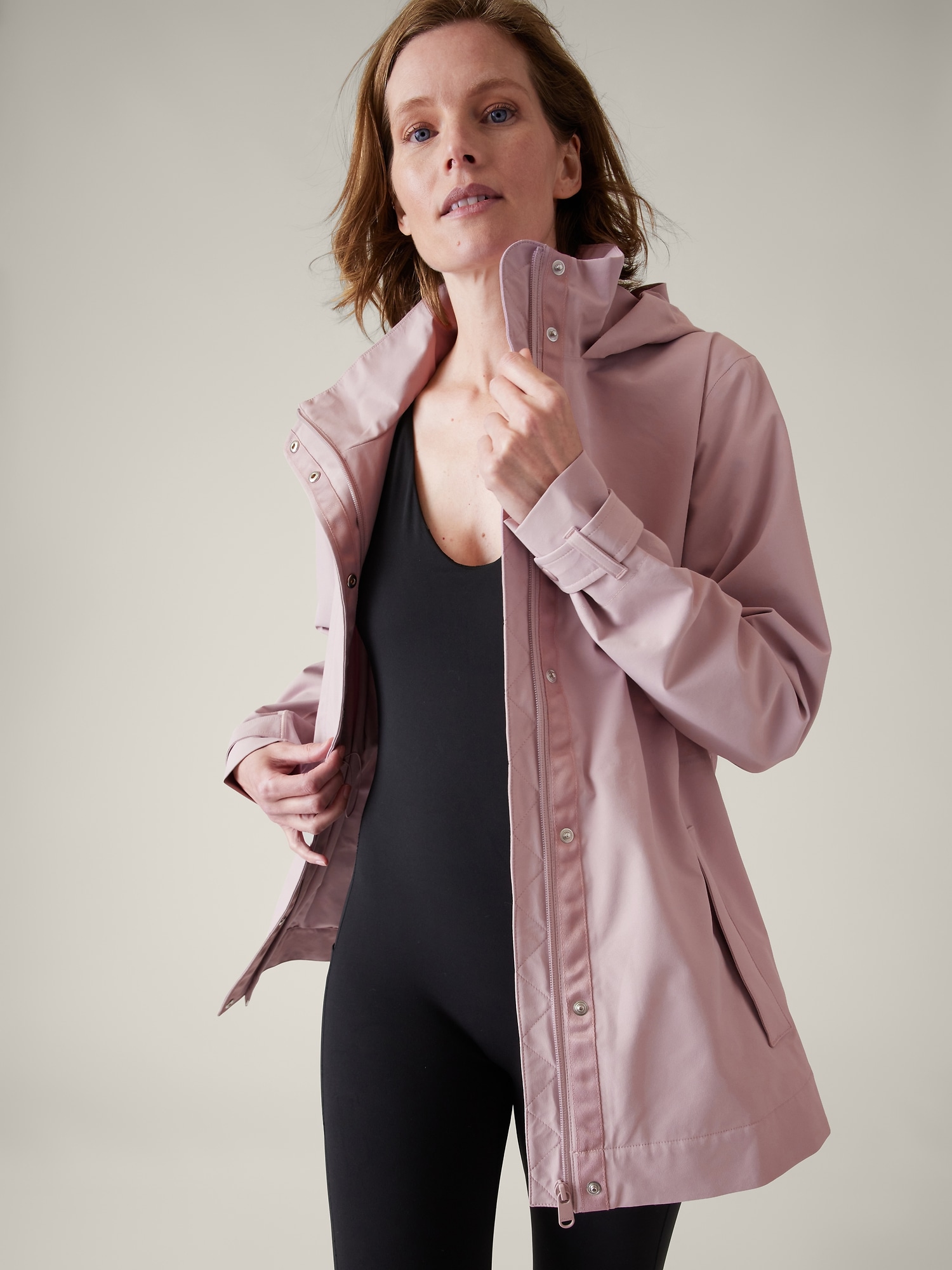 Athleta RainOut Sutro Trench pink. 1