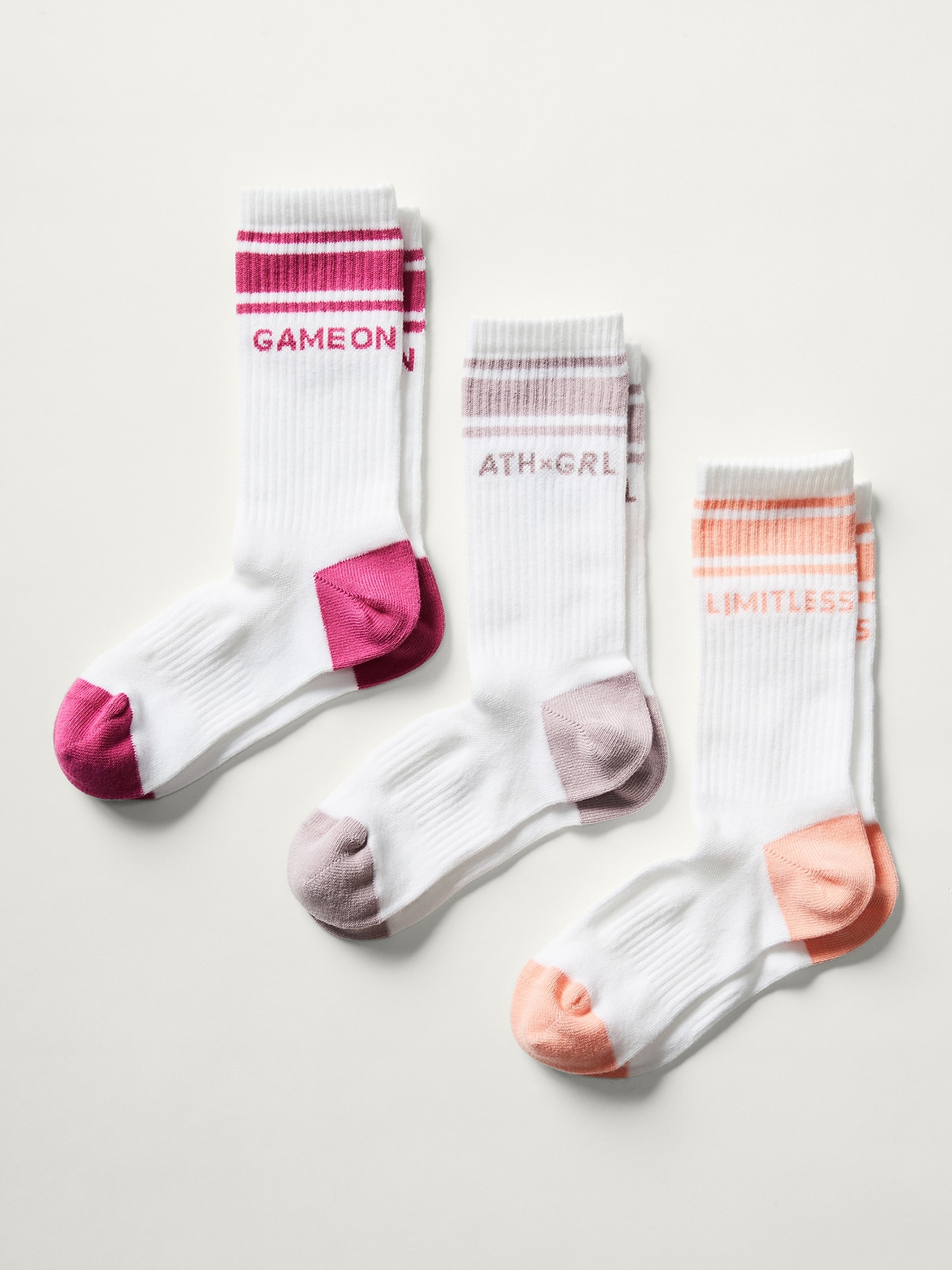 Athleta Girl Everyday Crew Sock 3-Pack pink. 1