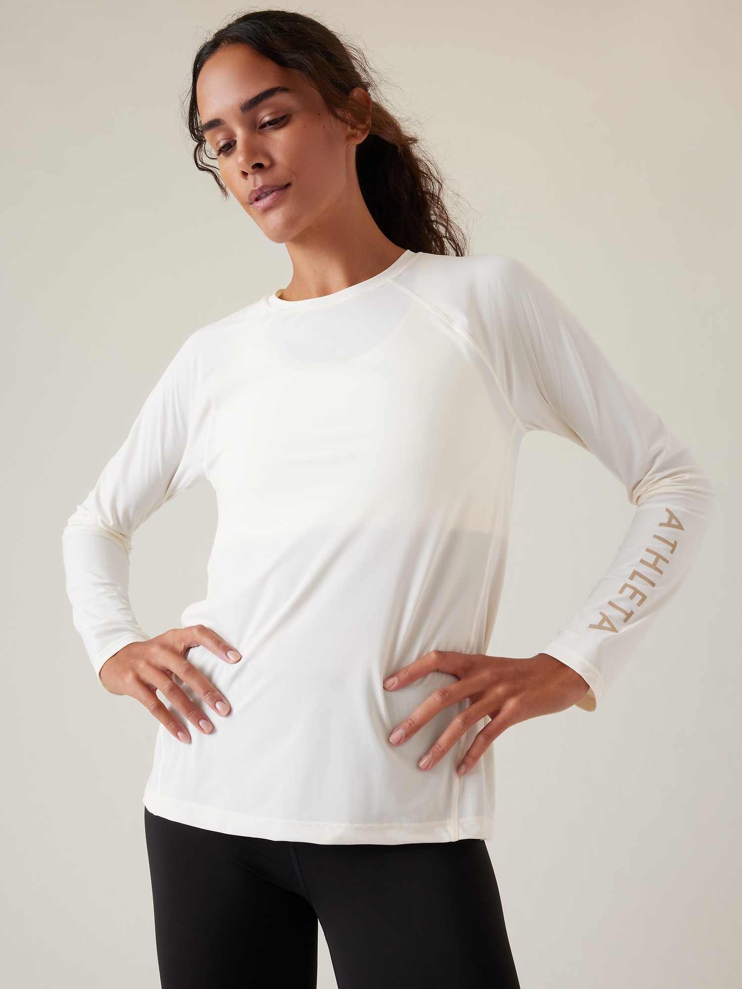 Athleta Ultimate Train Logo Top white. 1