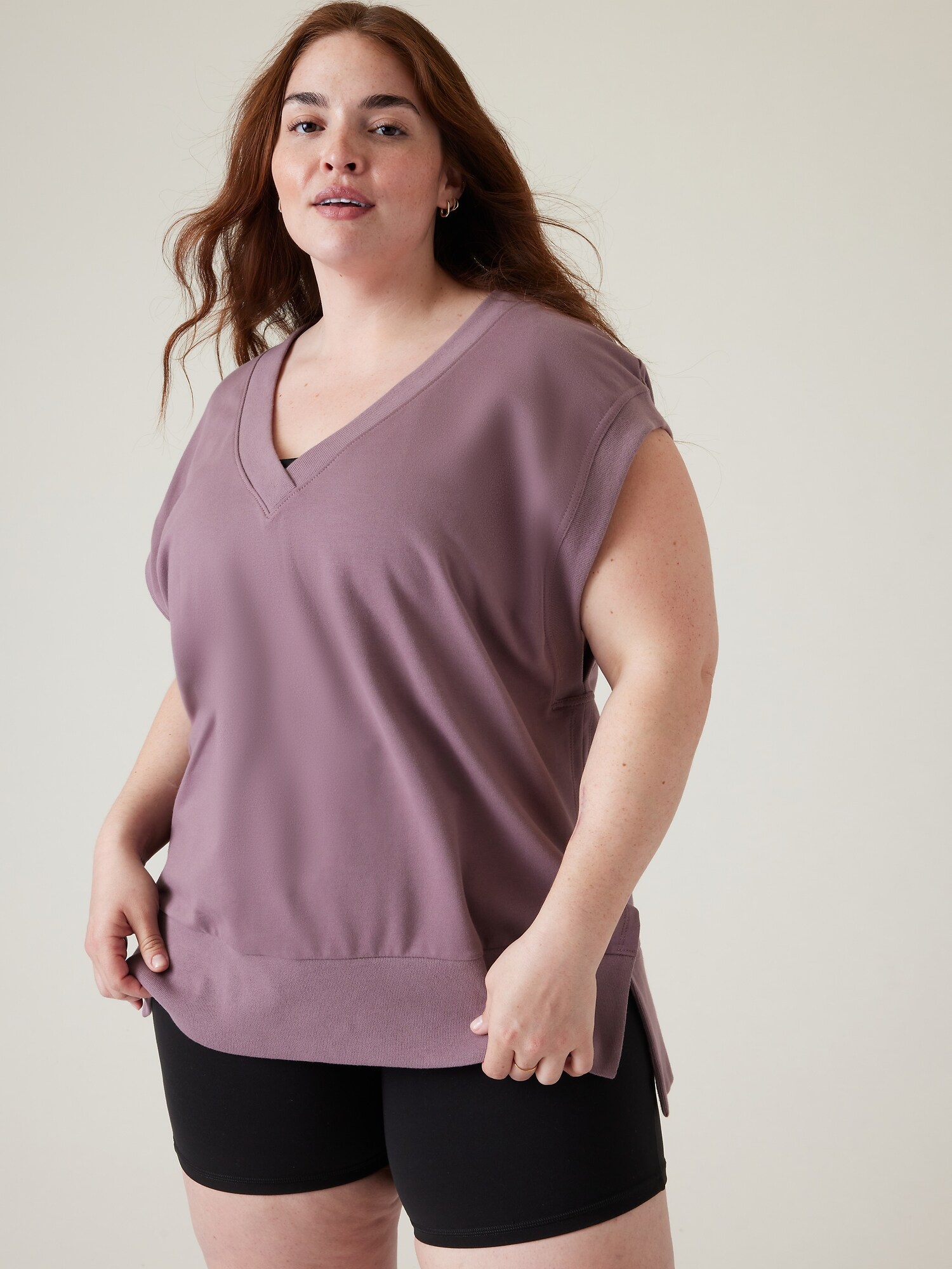 Athleta Retroterry V&#45Neck Sweatshirt Tee purple. 1