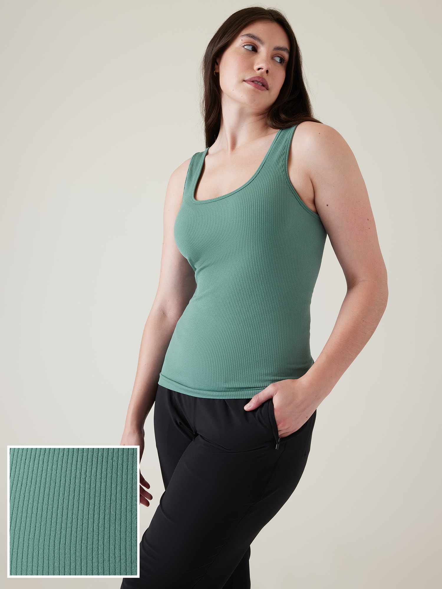 Athleta Renew Seamless Scoop Tank green. 1