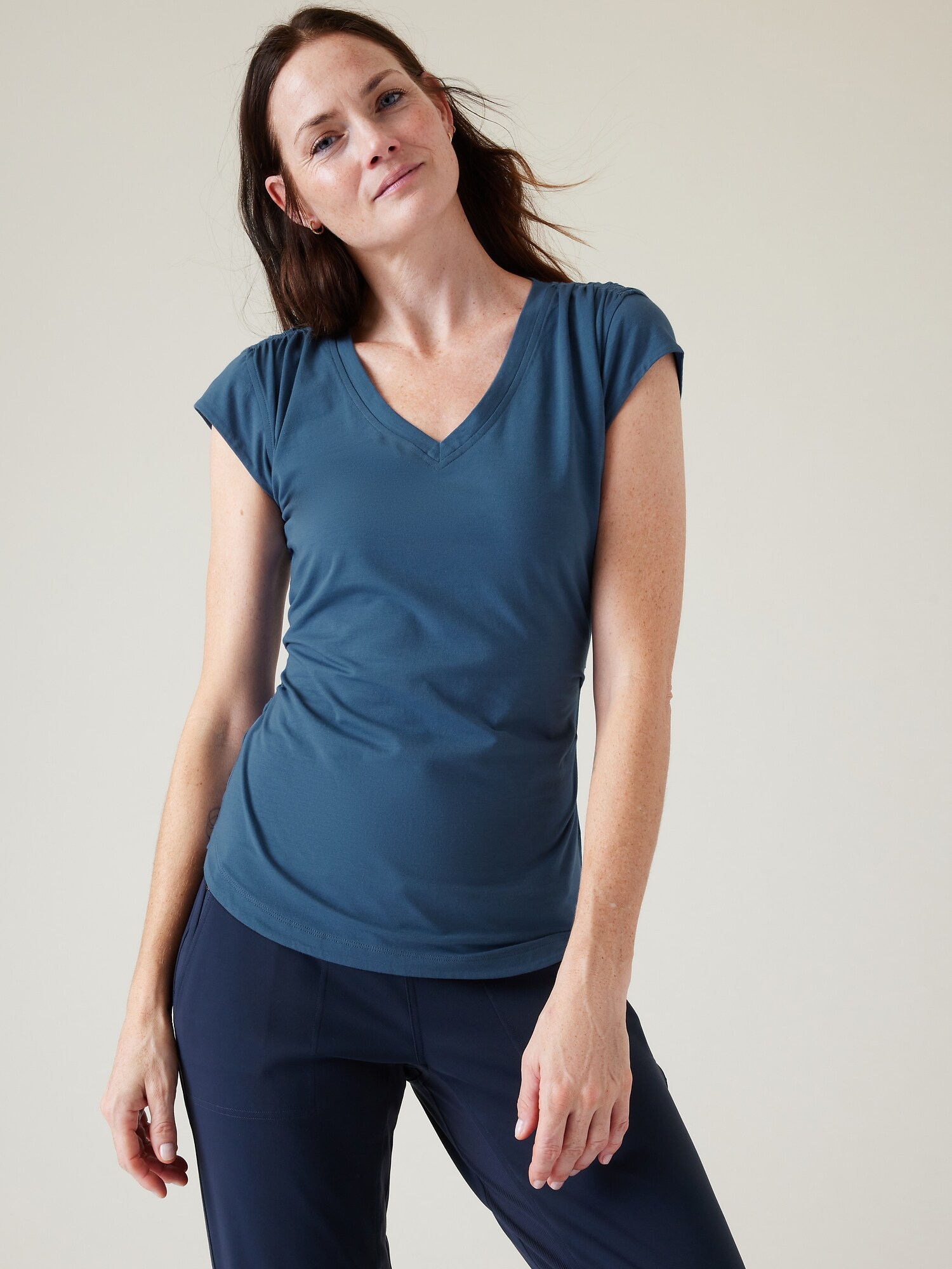 Athleta Outbound V Neck Tee blue. 1