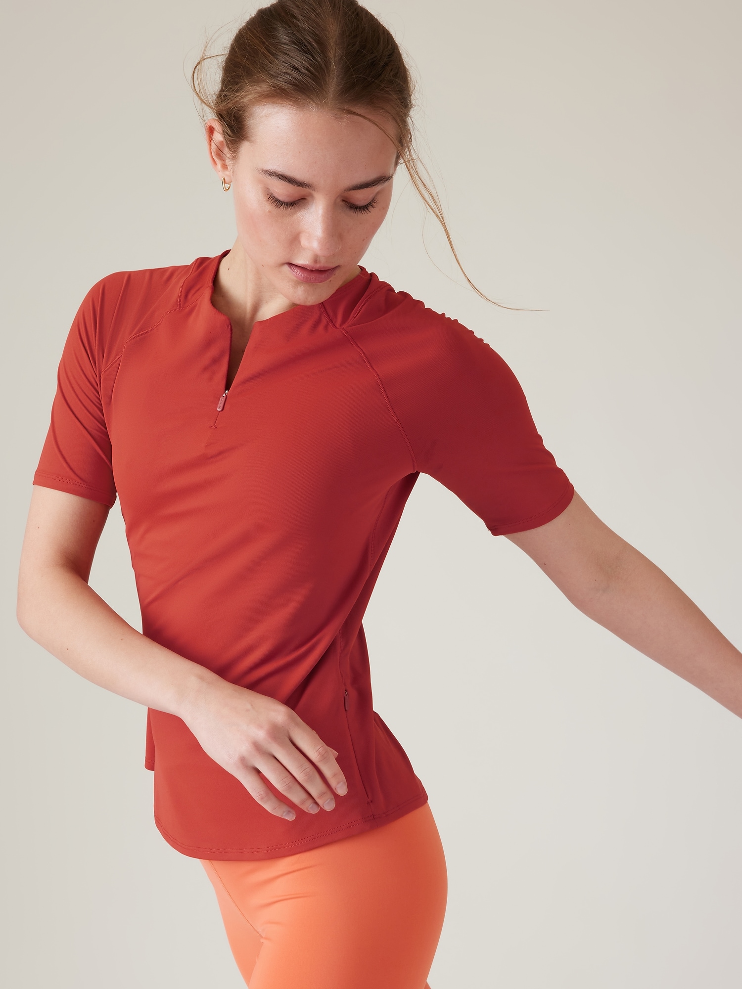 Athleta Sunchaser UPF 3/4 Sleeve Tee red. 1