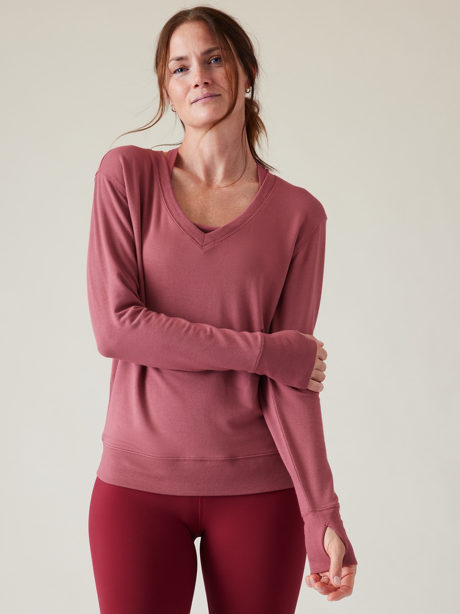 Athleta Sunrise V&#45Neck Sweatshirt pink. 1