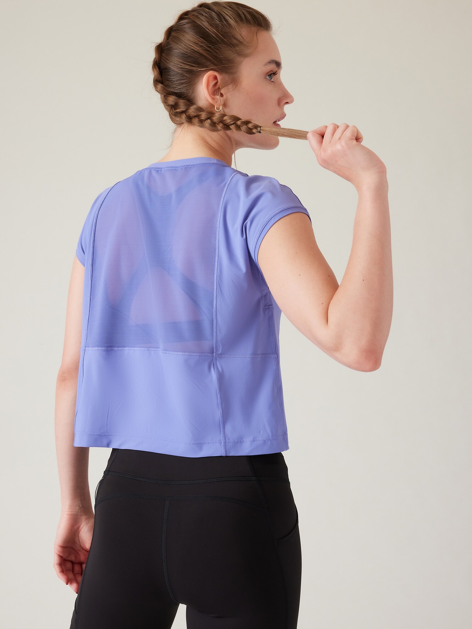 Athleta Ultimate Hybrid Tee blue. 1