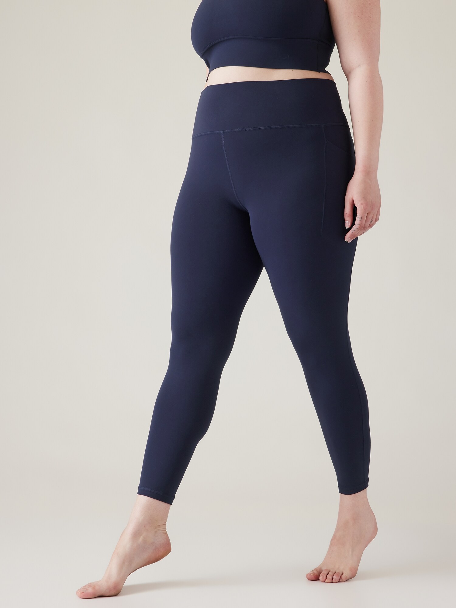 Athleta blue dotted mesh powervita navy leggings size small lace cutout  tights - $40 - From Karis