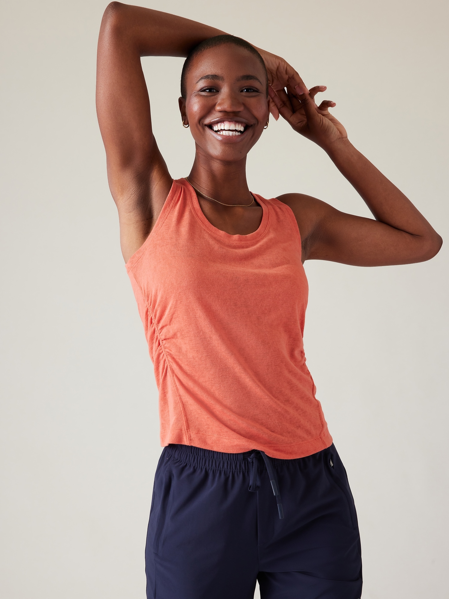 Athleta Breezy Ruched Tank orange. 1