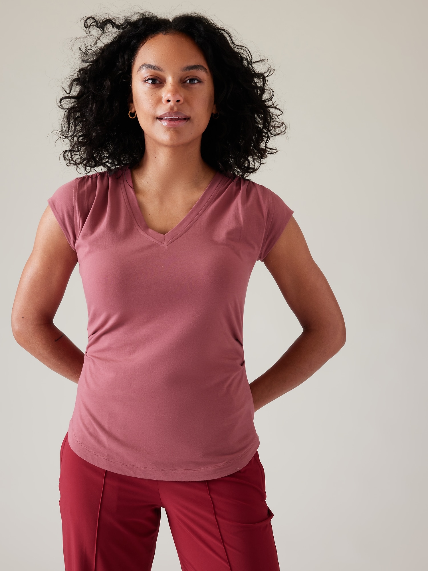 Athleta Outbound V Neck Tee pink. 1