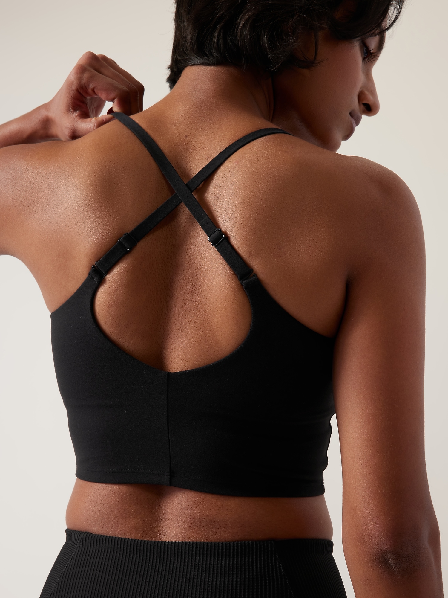 Sling Sexy Longline Strappy Padded Black Sports Bra for Women, Light  Support Y Racer Back Yoga Bra Crop Tank Top at  Women's Clothing store
