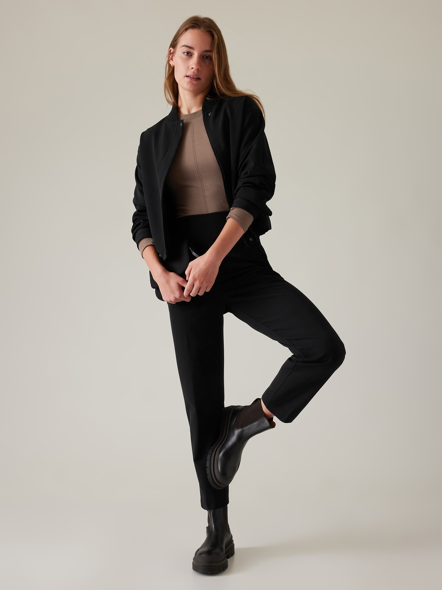 Buy Athleta Cream Endless Mid Rise Taper Trousers from Next