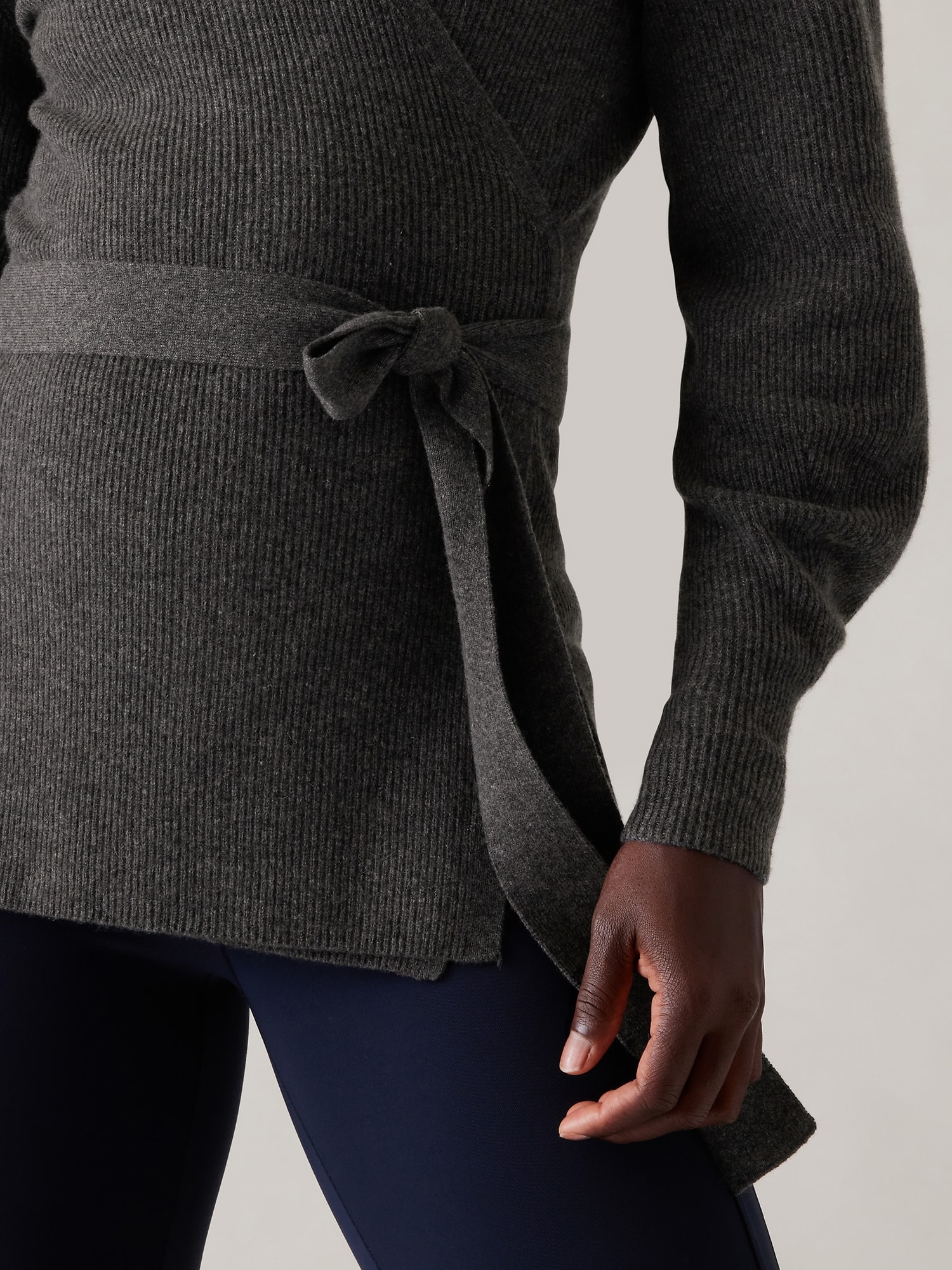 Choix, Grey Long Sleeve Knit Wrap Top