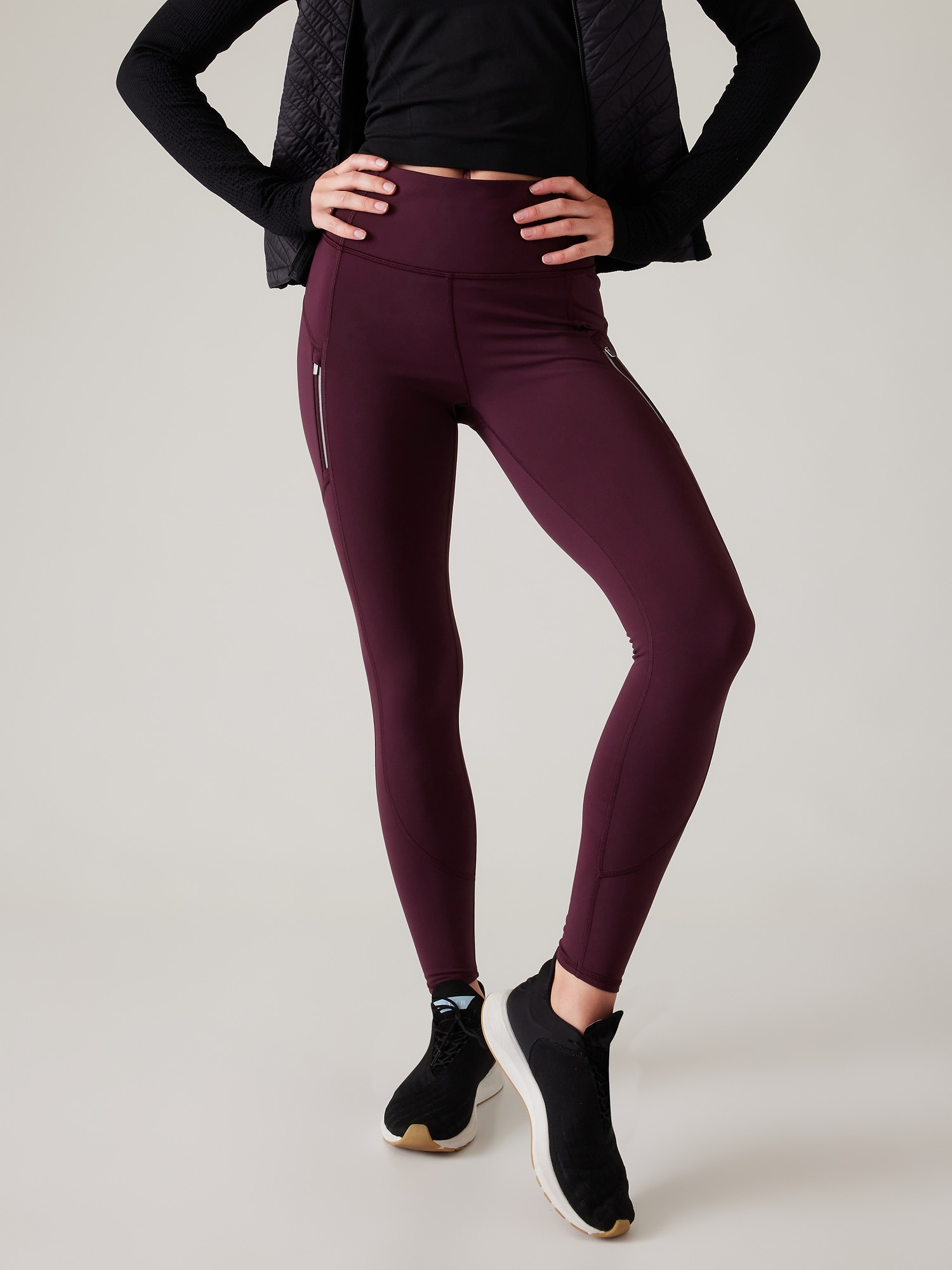 Athleta Woman's Sz XXS Gray & Black Fleece-Lined Leggings Zip