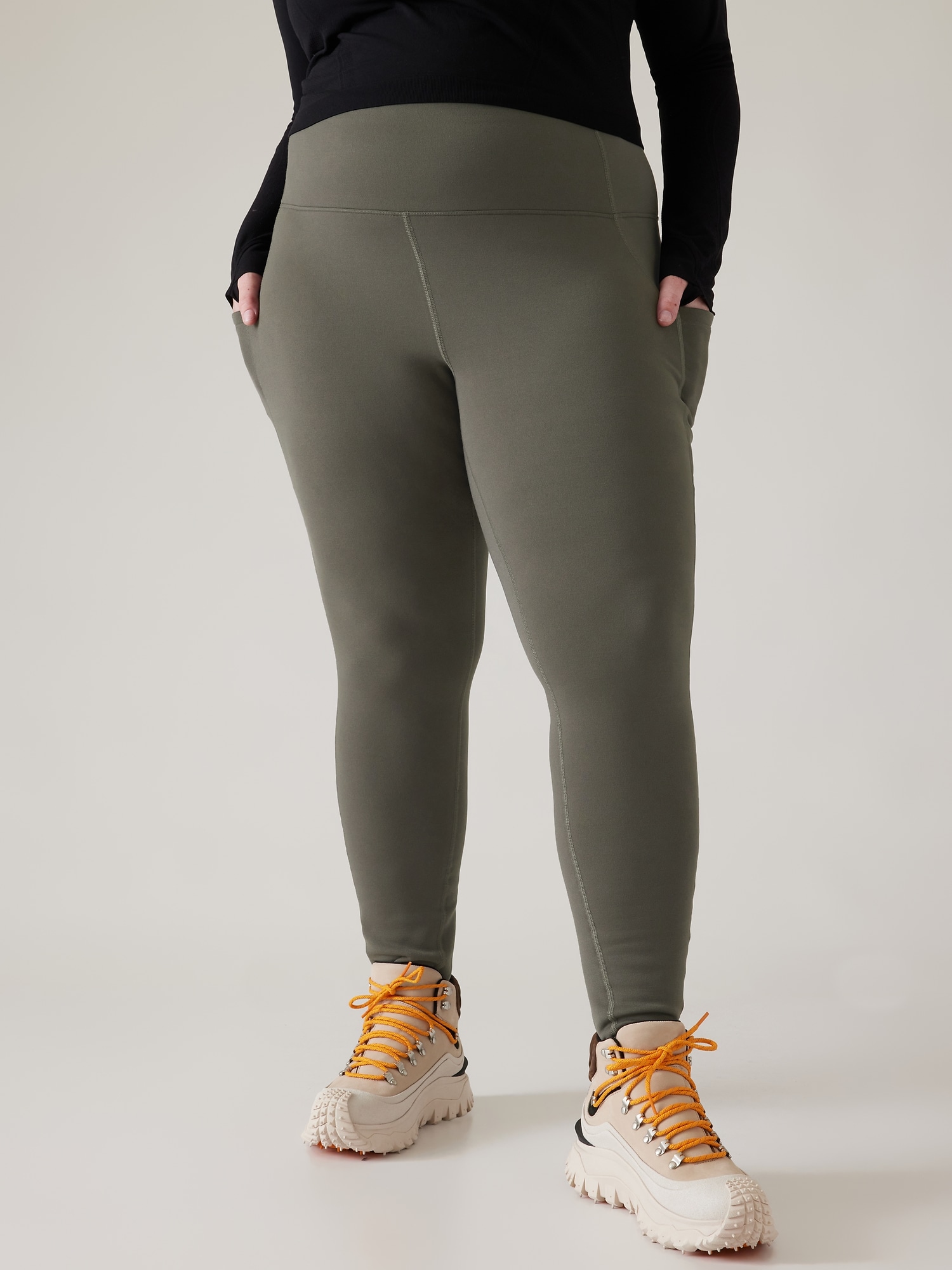 ATHLETA Heather Gray Red Andes Seamless Athletic Leggings Pants Medium