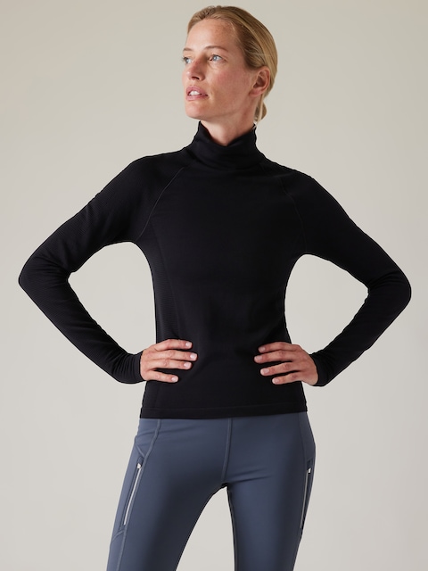 Flurry Seamless Turtleneck Top - Black