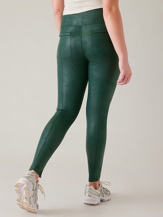 Sweaty Betty S high shine 7/8 high rise dark forest green leggings faux  leather 