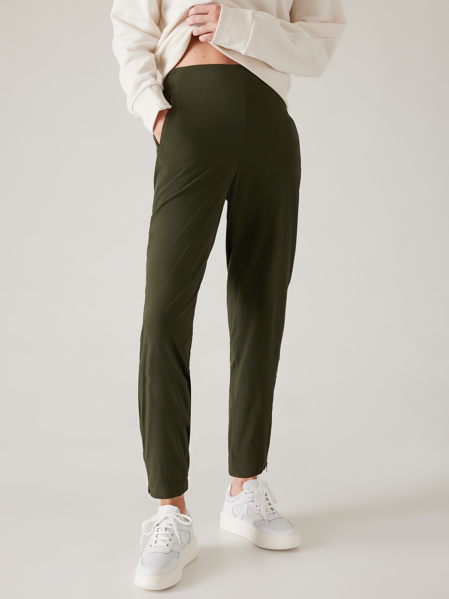 Athleta Olive Green Women's Pants With Zipper Pockets & Legs Size
