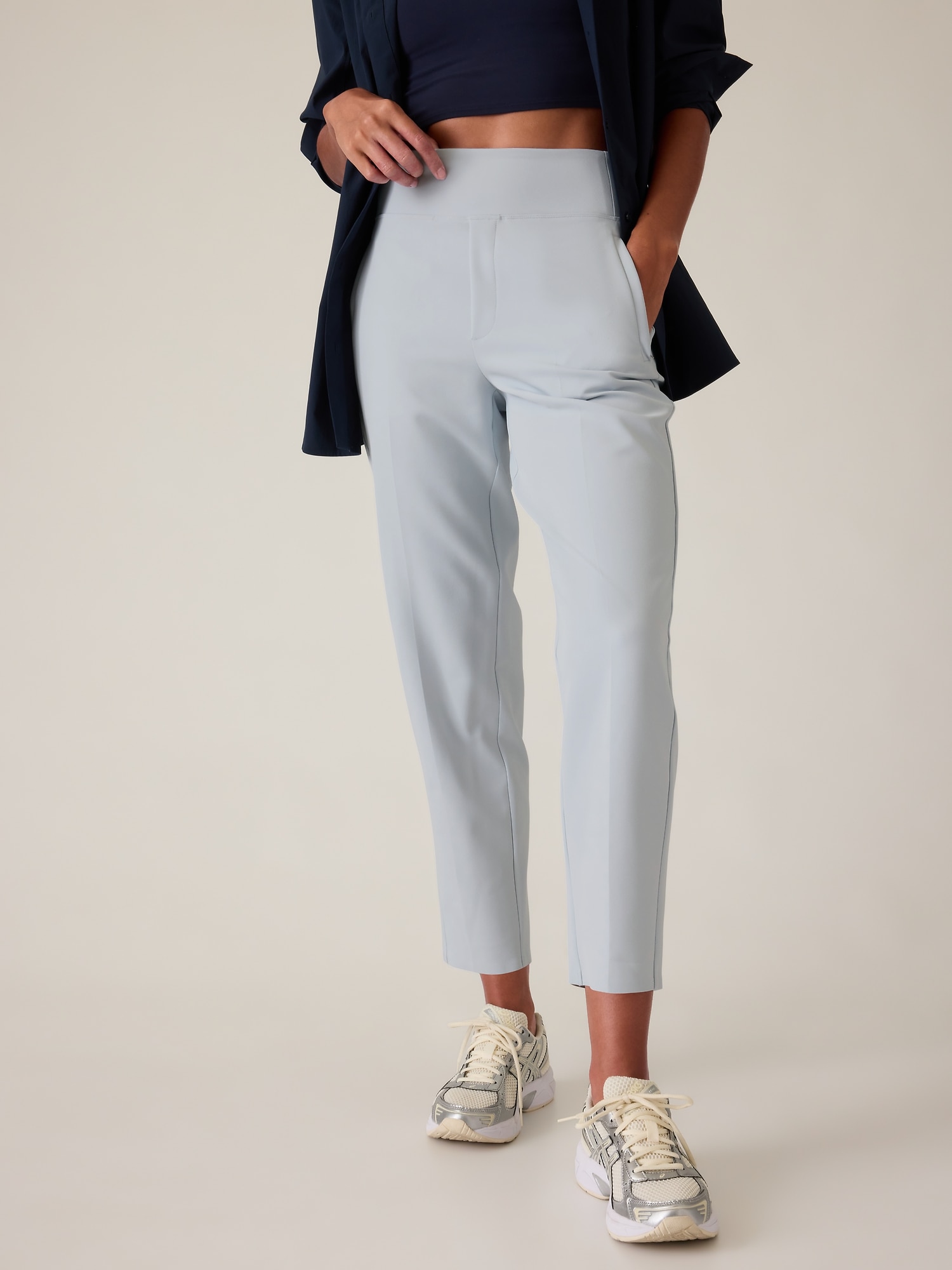 Buy Athleta Cream Endless Mid Rise Taper Trousers from Next