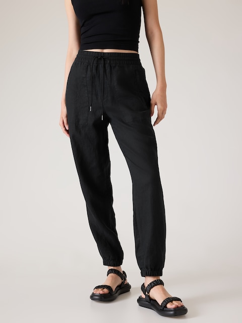 Retreat Linen High Rise Jogger - Black