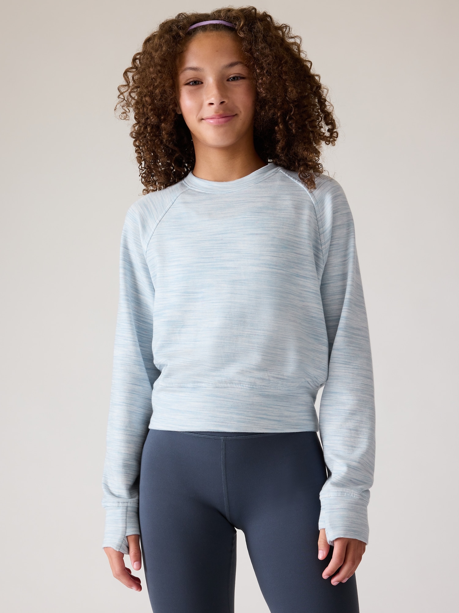 BUNDLE Athleta Girl Outfit, Powervita Chit Chat Tight + Cozy Printed  Sweatshirt