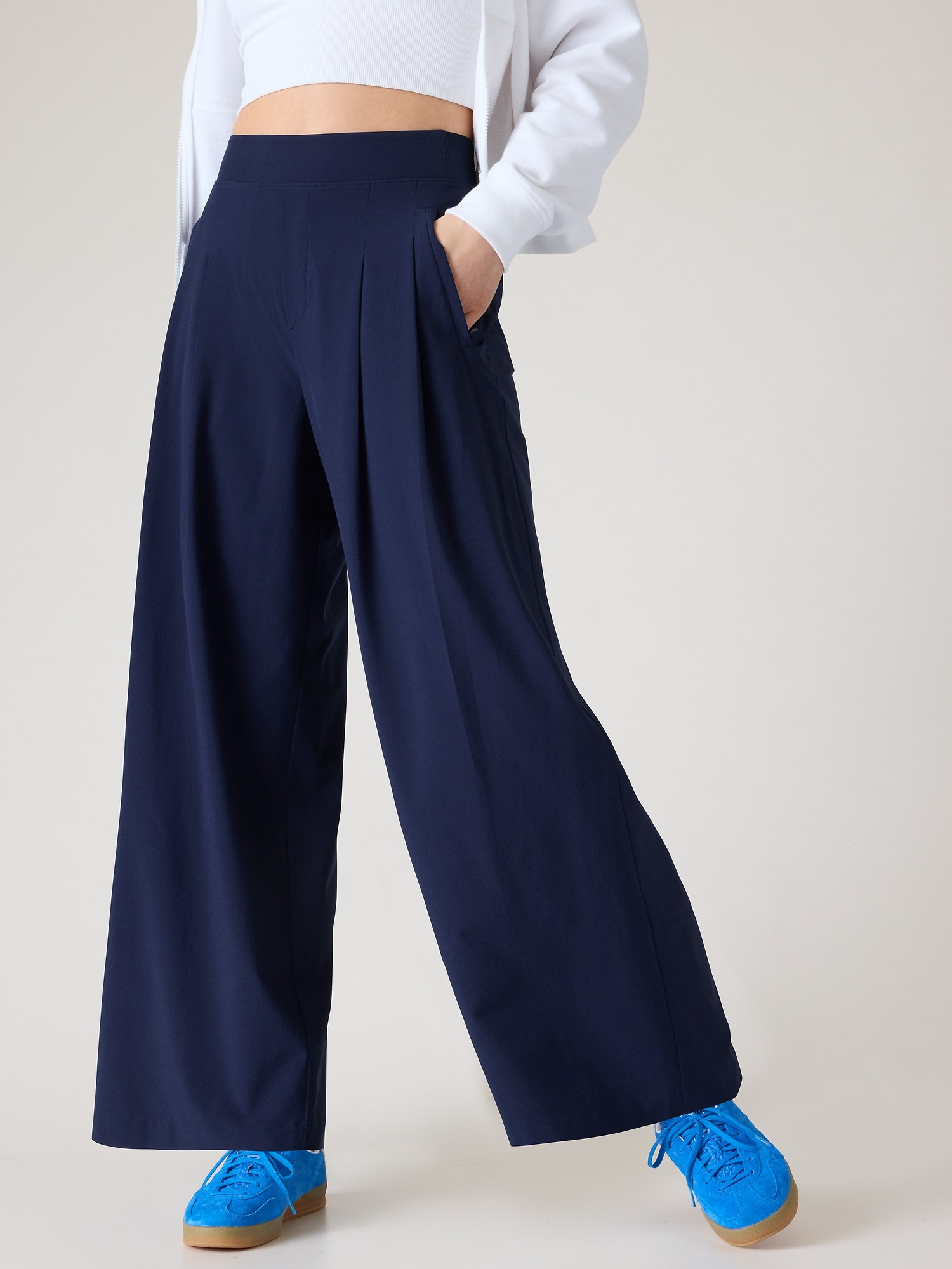 Pantacourt Femme HUOQI Taille Haute, Jambe Large Noir Été 2024  Confortable Et Stretch