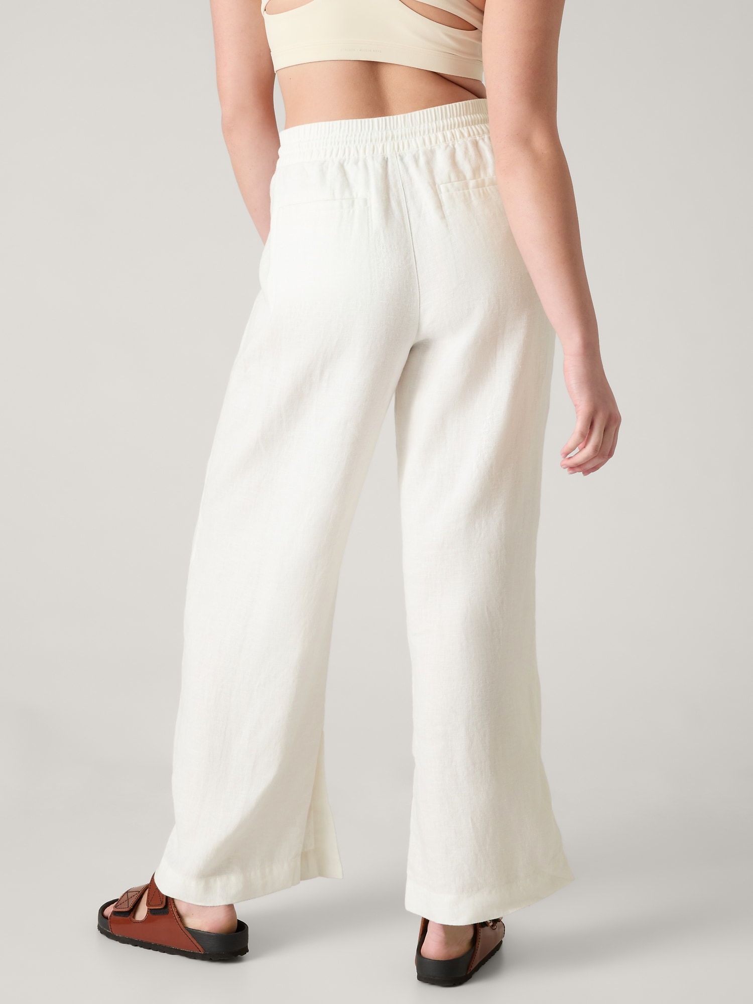Women Cotton Linen Wide-Leg Pants Split Trousers Elastic Yoga Pants Summer  Pants