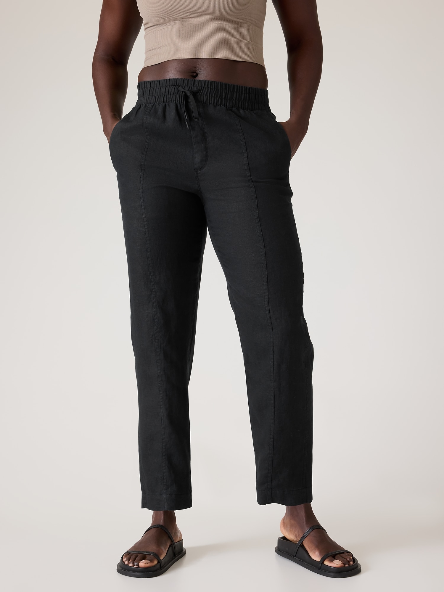 Ankle-length Linen Pants - Black - Ladies
