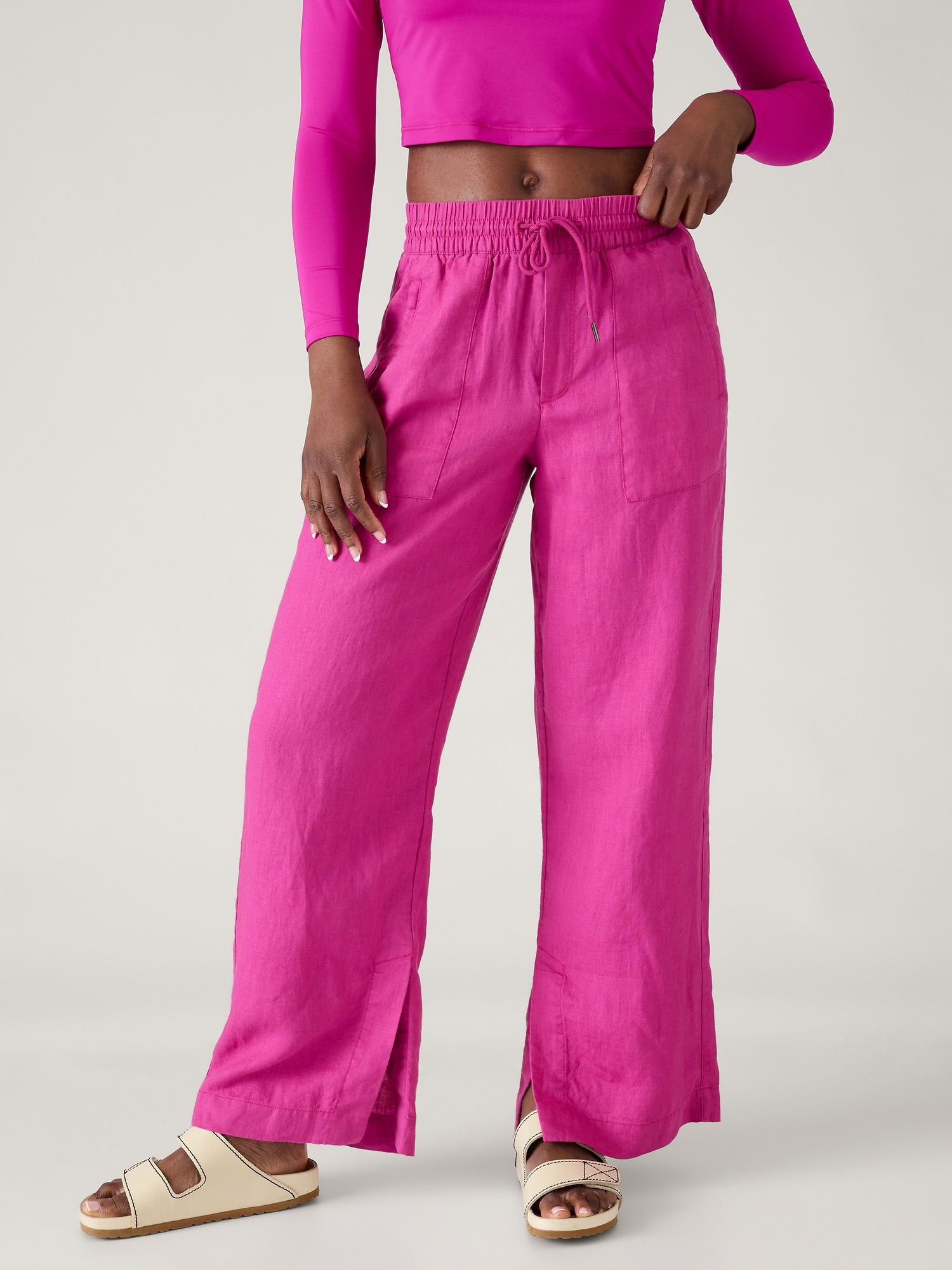 Women's High-rise Wide Leg Linen Pull-on Pants - A New Day™ Pink