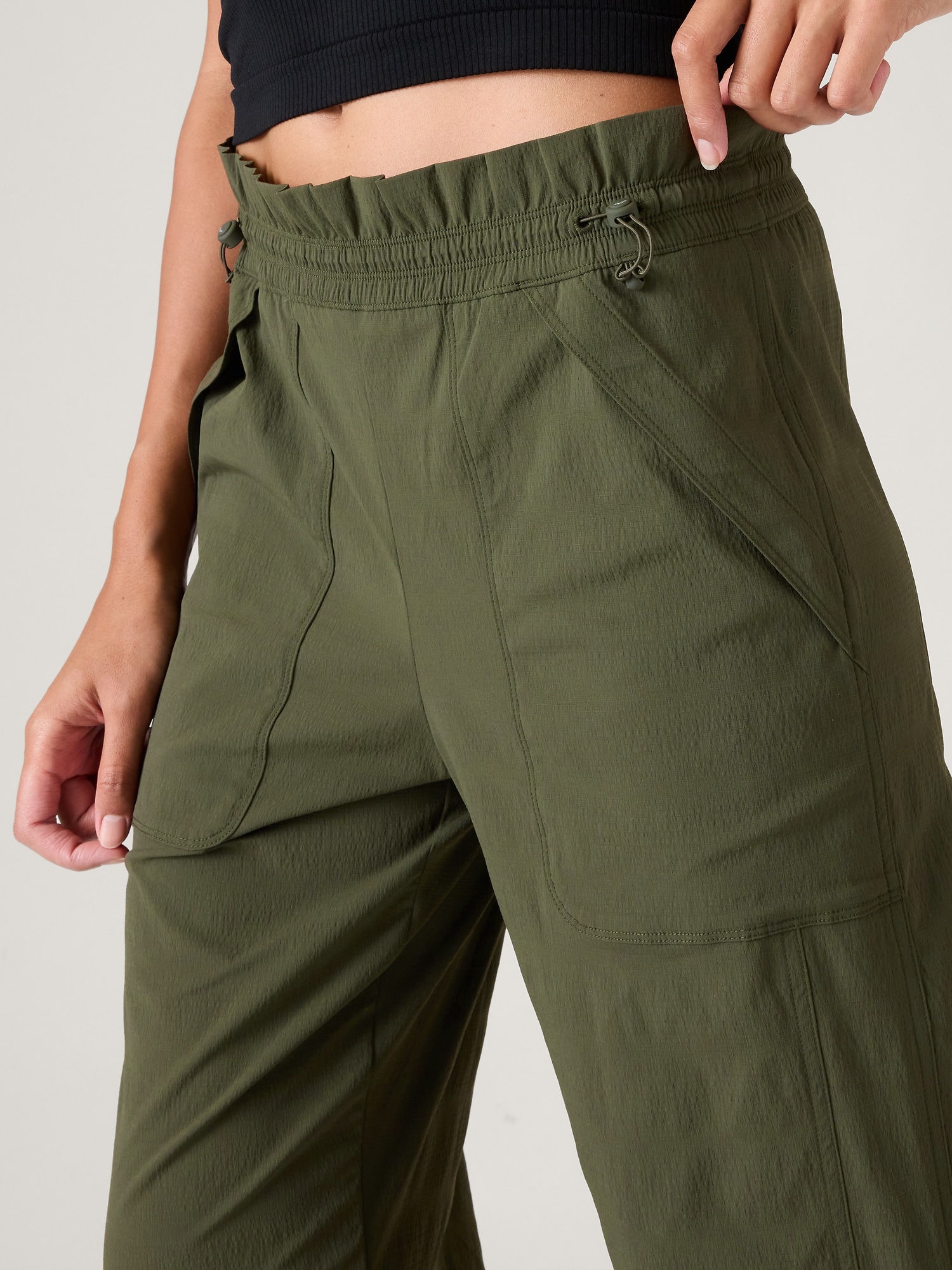Olive Baggy Parachute Trousers With Cargo Pockets